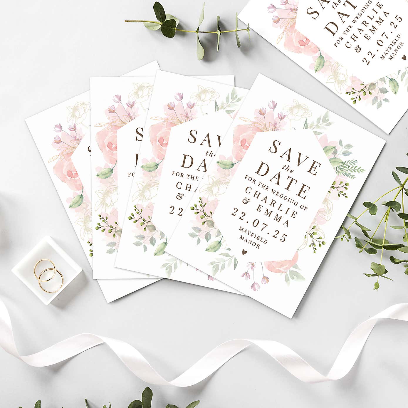 Pack of 36 Personalised Soft Floral Save the Date Cards
