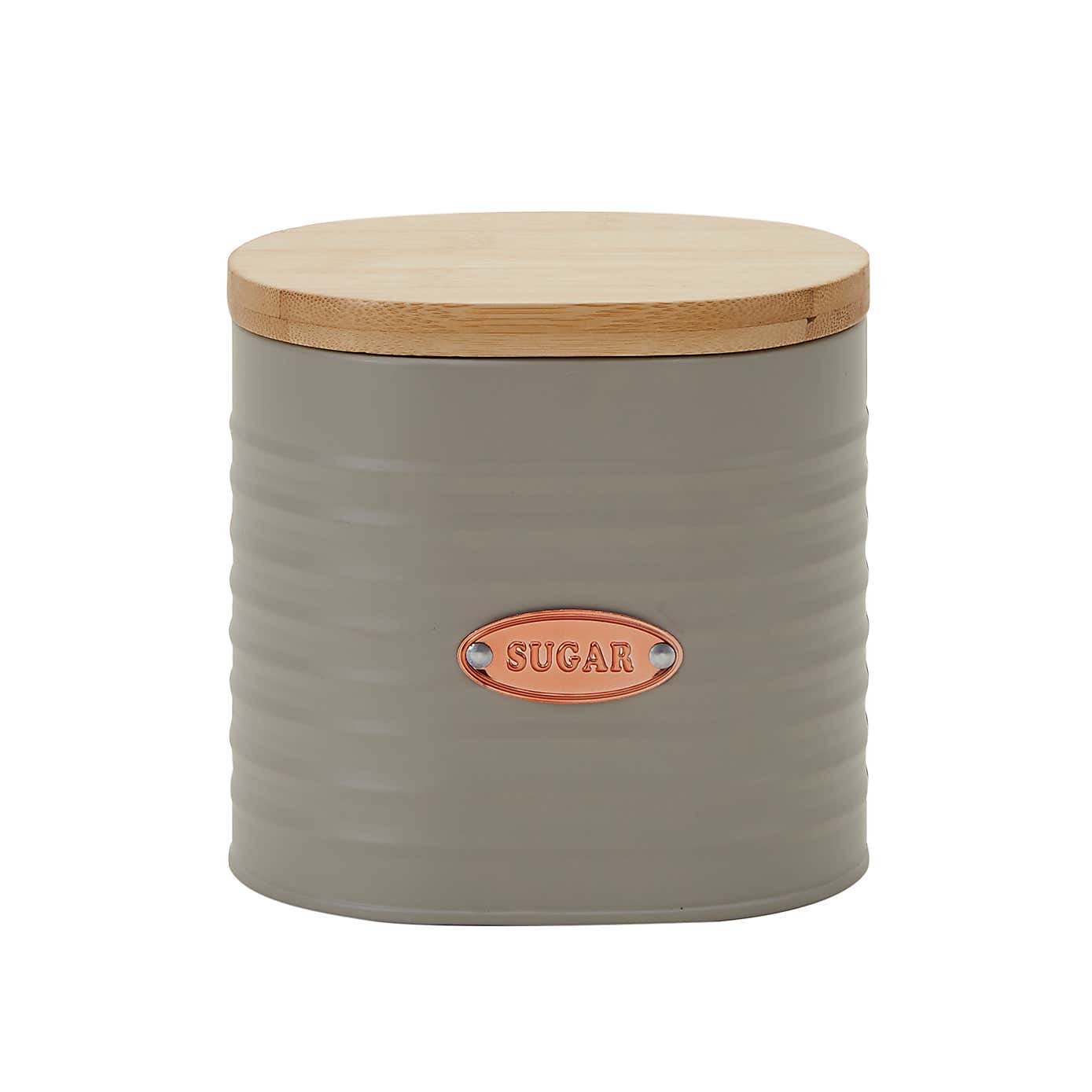 Grey and Copper Metal Tea Canister