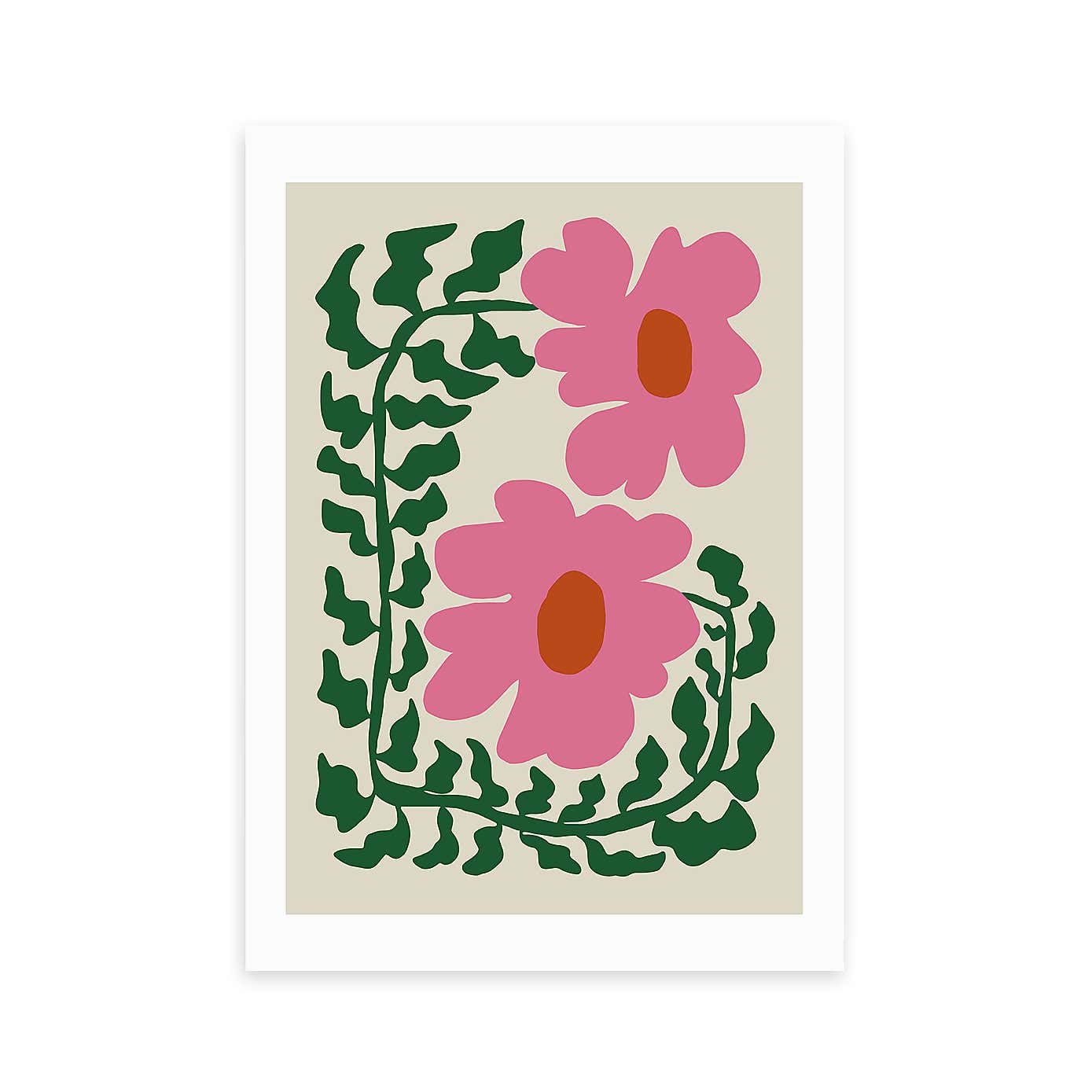 East End Prints Fun Fern And Pink Poppy Print by Miho Art Studio