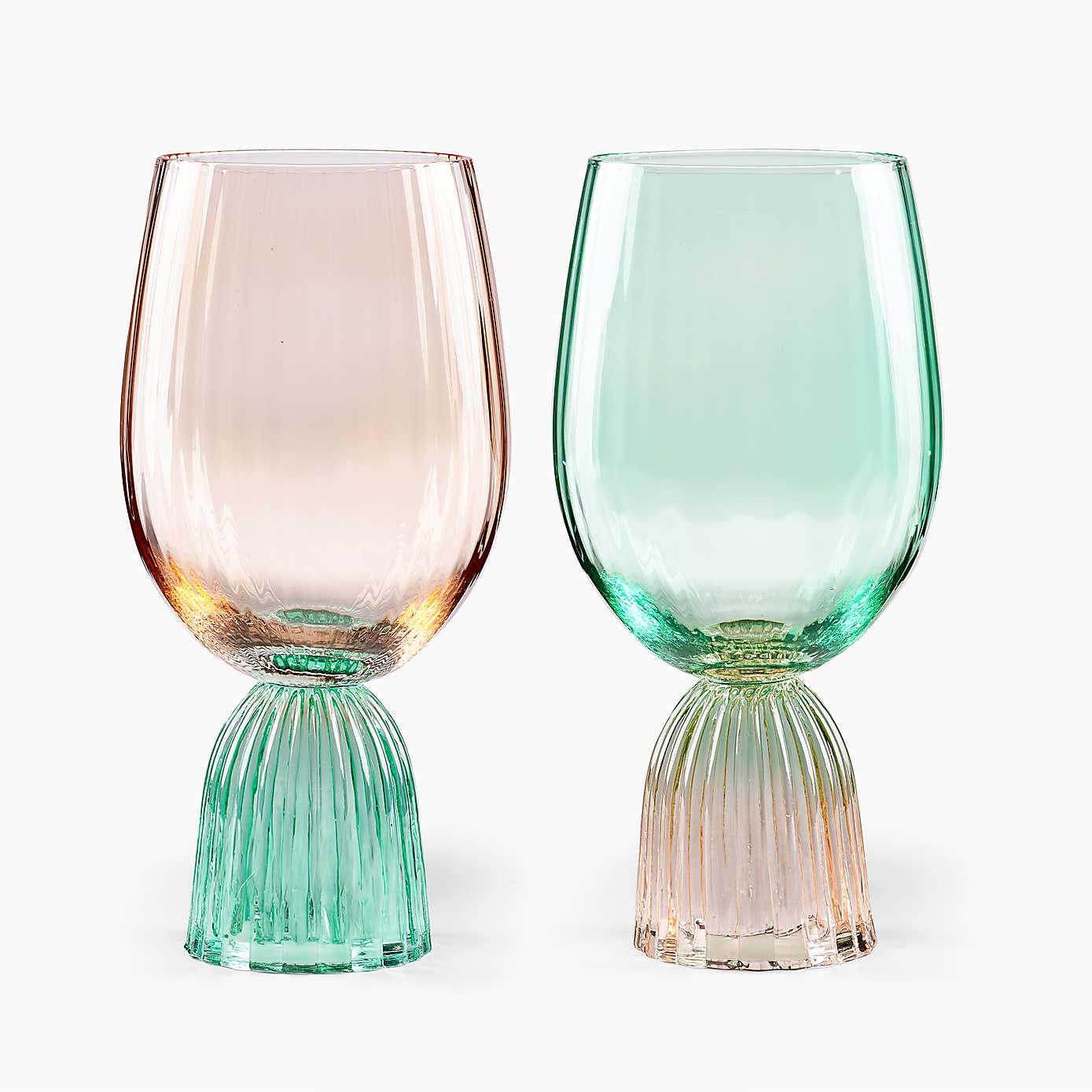Set of 2 Florence Apricot & Green Wine Goblets