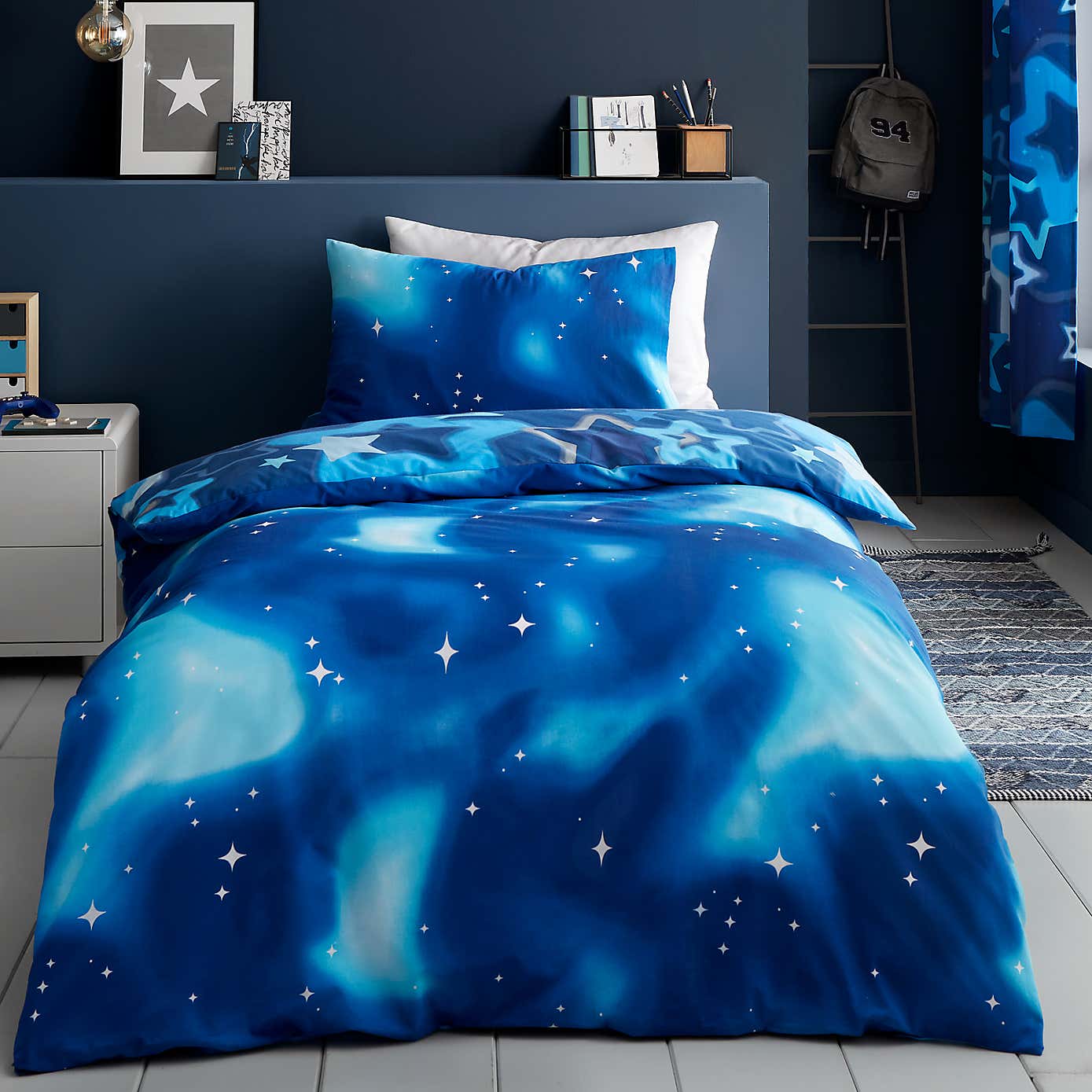 Catherine Lansfield Blue Ombre Stars Duvet Cover and Pillowcase Set
