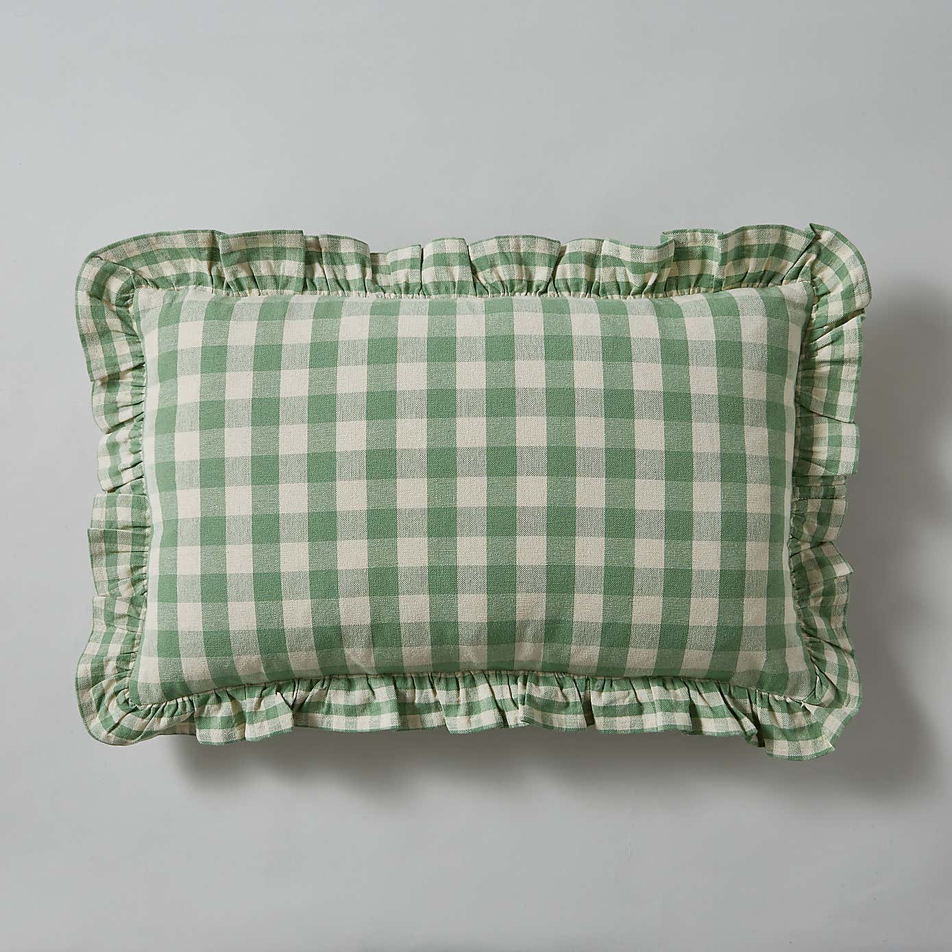 Frilled Gingham Cushion Green