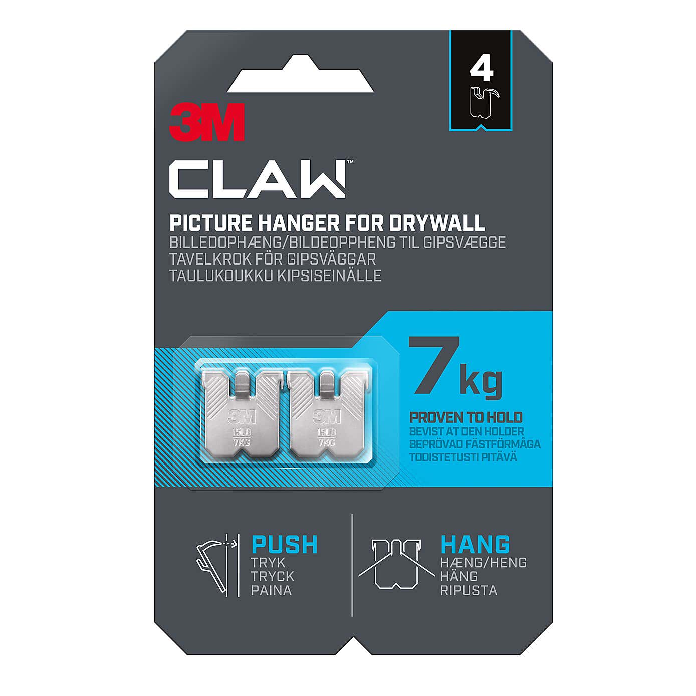 3M CLAW™ Plasterboard Picture and Mirror Hooks, 7kg