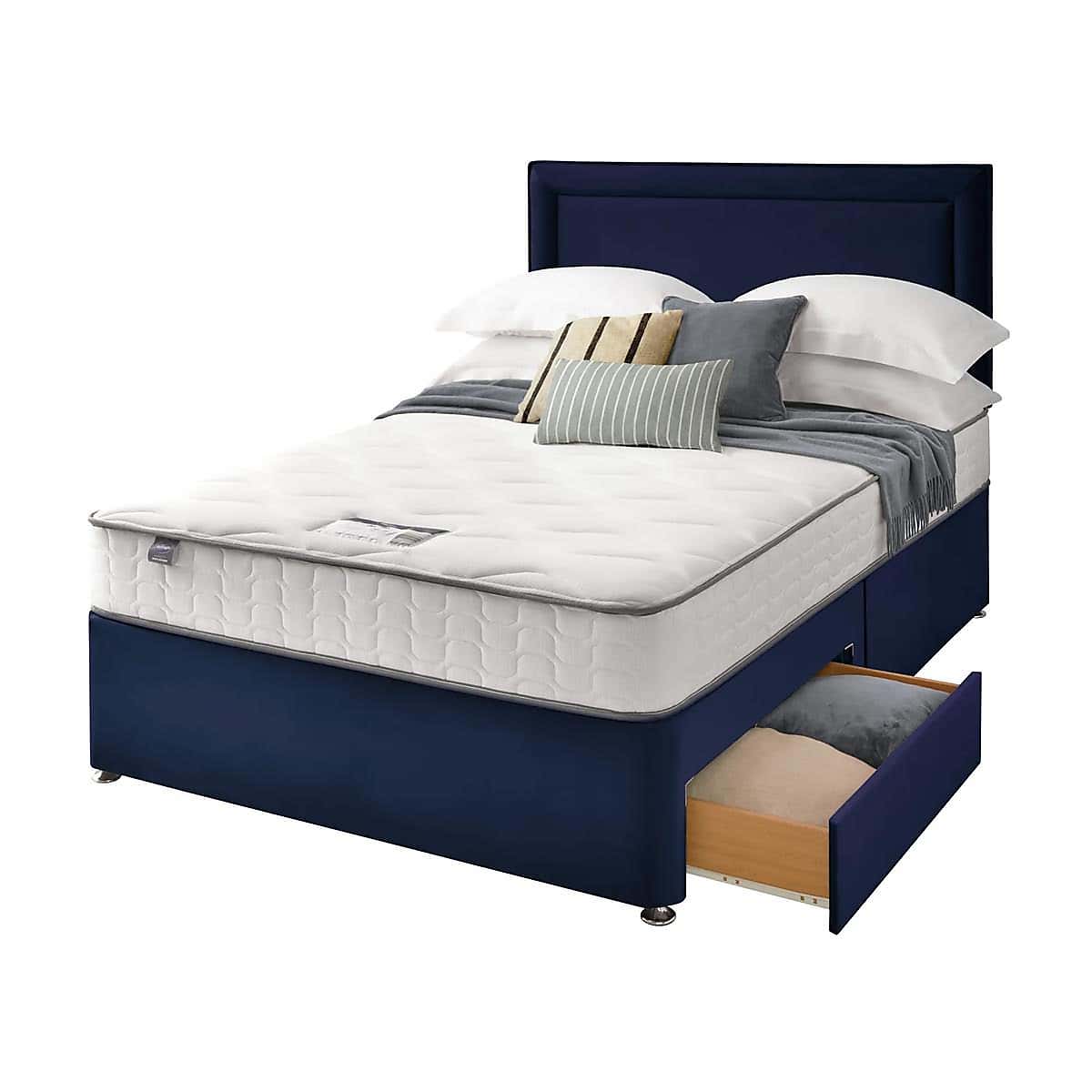 Silentnight 2 Drawer Divan Bed With Velvet Malvern Headboard