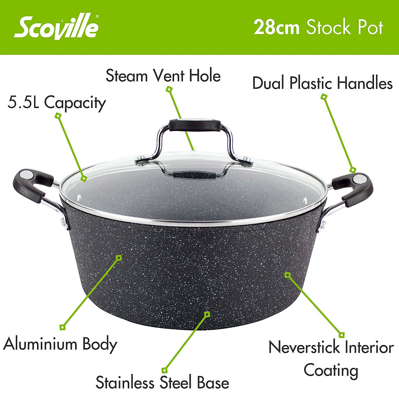 Scoville Neverstick Non-stick Aluminium Stockpot, 28cm