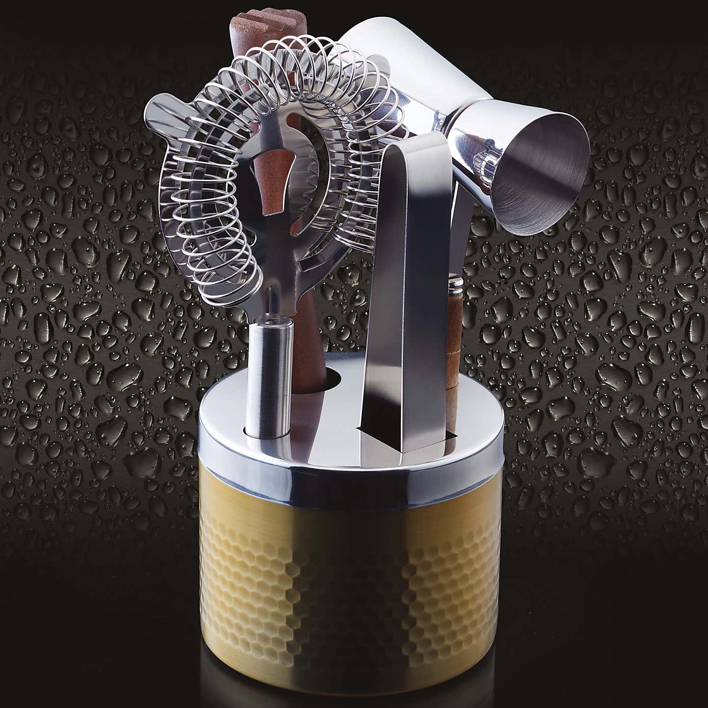 BarCraft Hammered Brass Finish 5 Piece Cocktail Tool Set