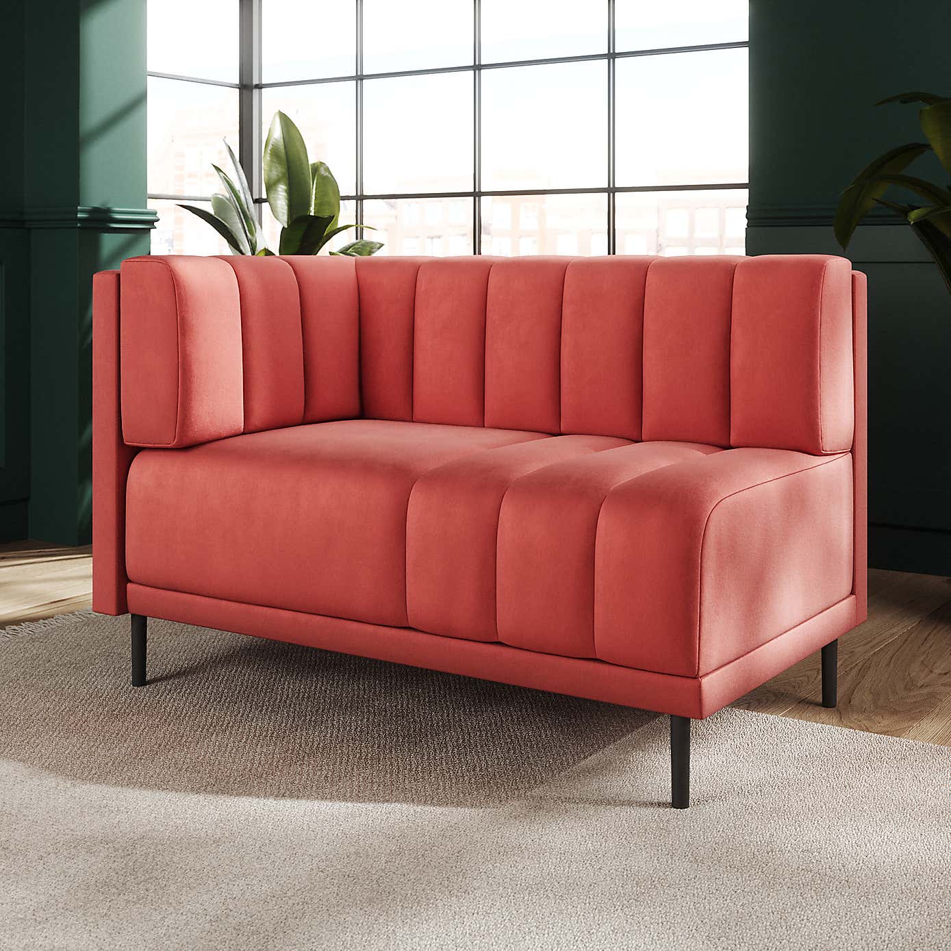 Amali Corner Dining Bench, Matte Plush Velvet