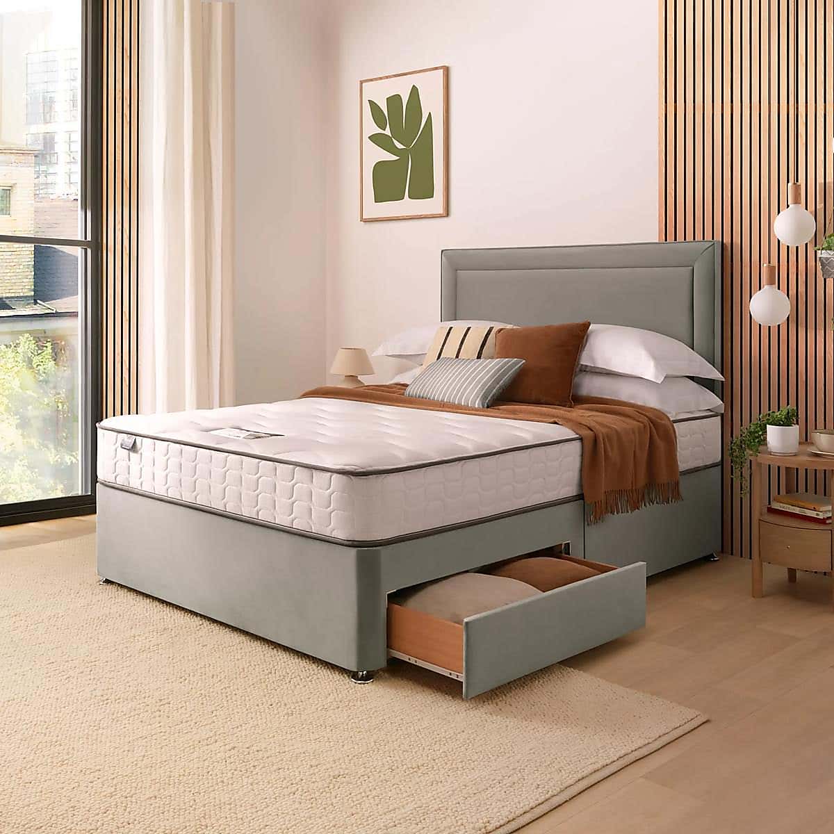 Silentnight 2 Drawer Divan Bed With Velvet Malvern Headboard