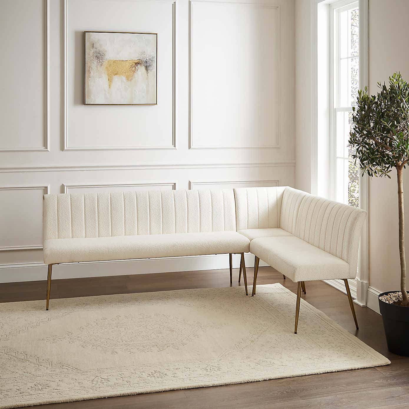 Kendall Corner Dining Bench, Boucle