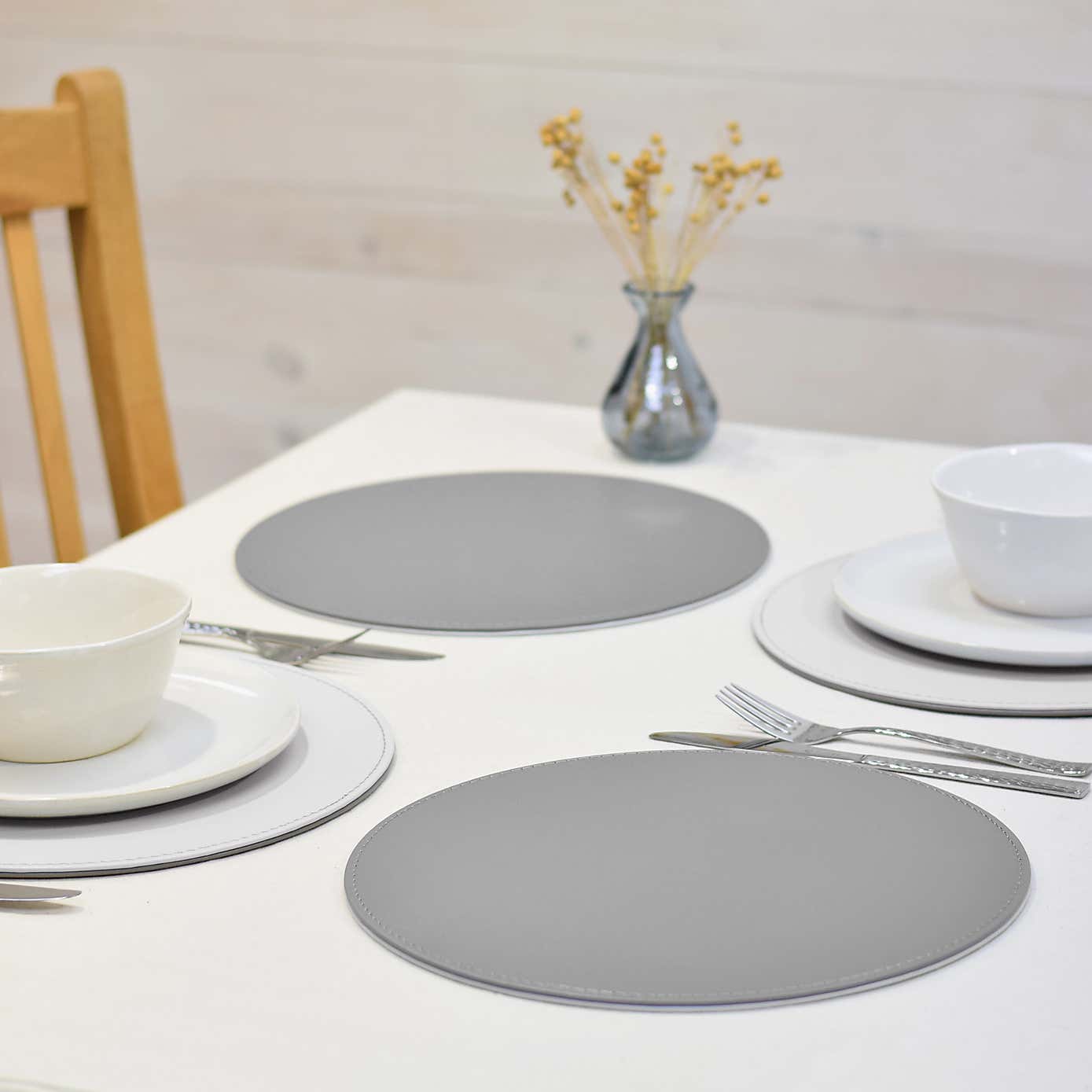 Pack of 4 Reversible Grey Faux Leather Placemats