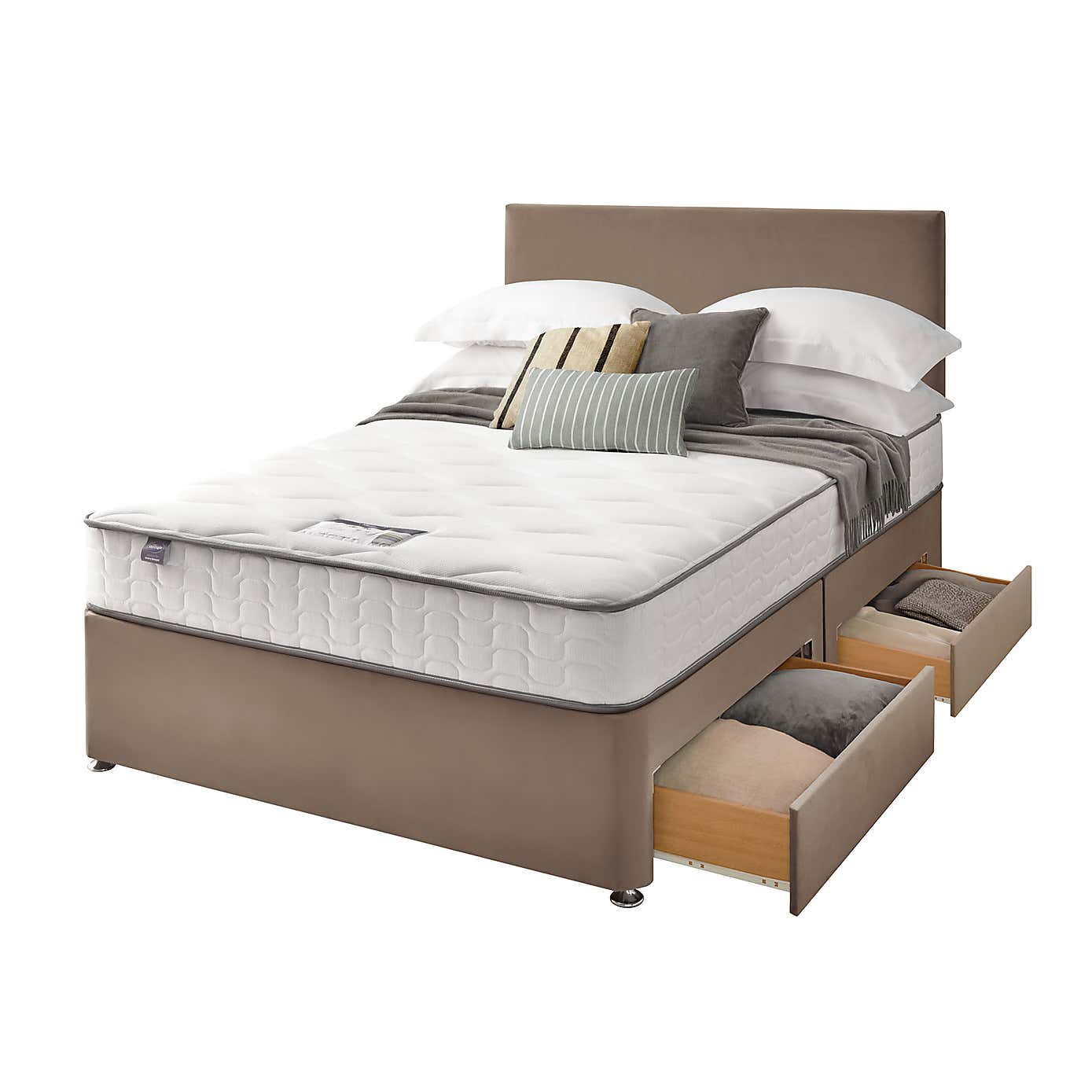 Silentnight 2 Drawer Divan Bed With Velvet Paris Headboard