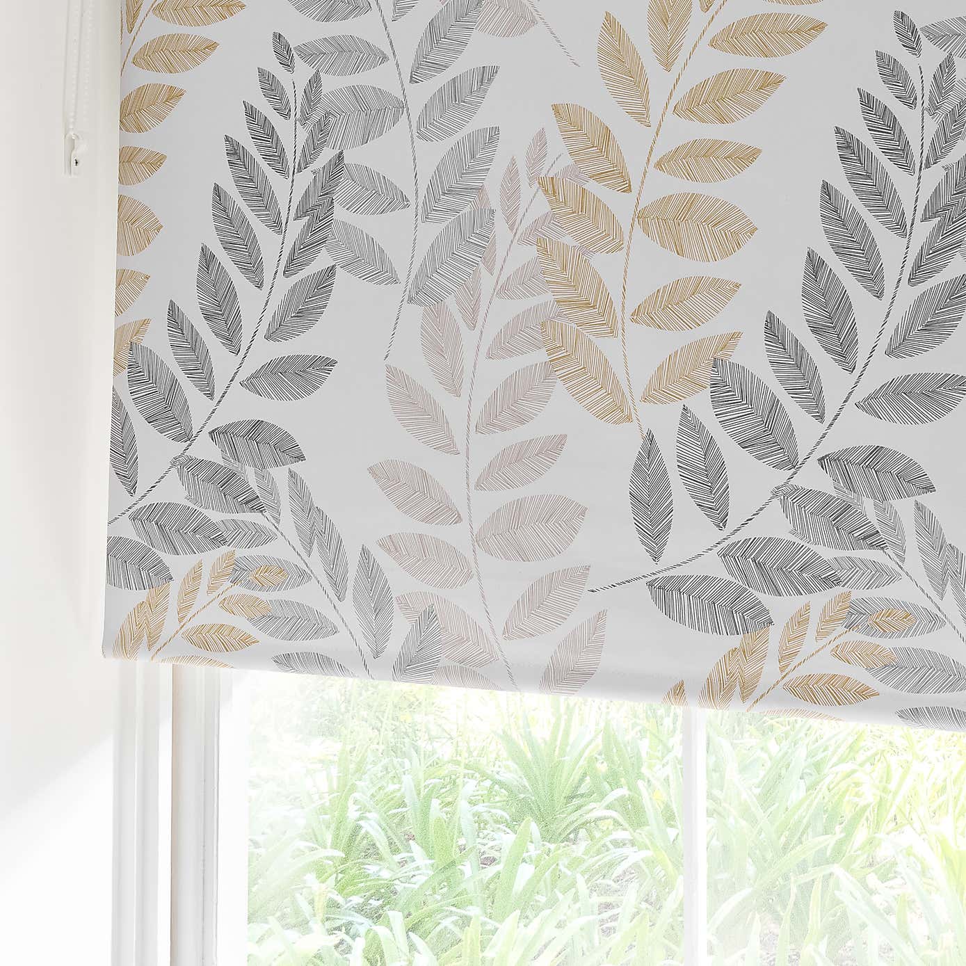 Leah Leaf Ochre Blackout Roller Blind