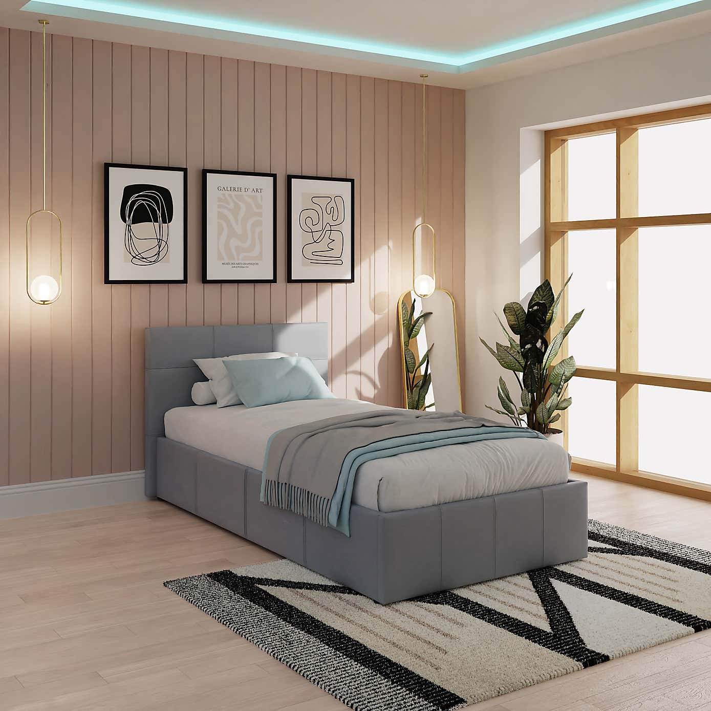 Side Lift Ottoman Bed Frame, Faux Leather