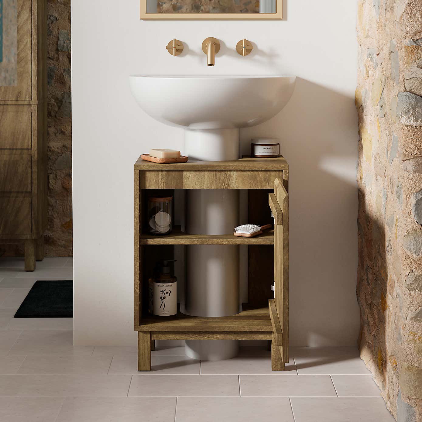 Humphrey Compact Under Sink Unit, Mango Wood Effect