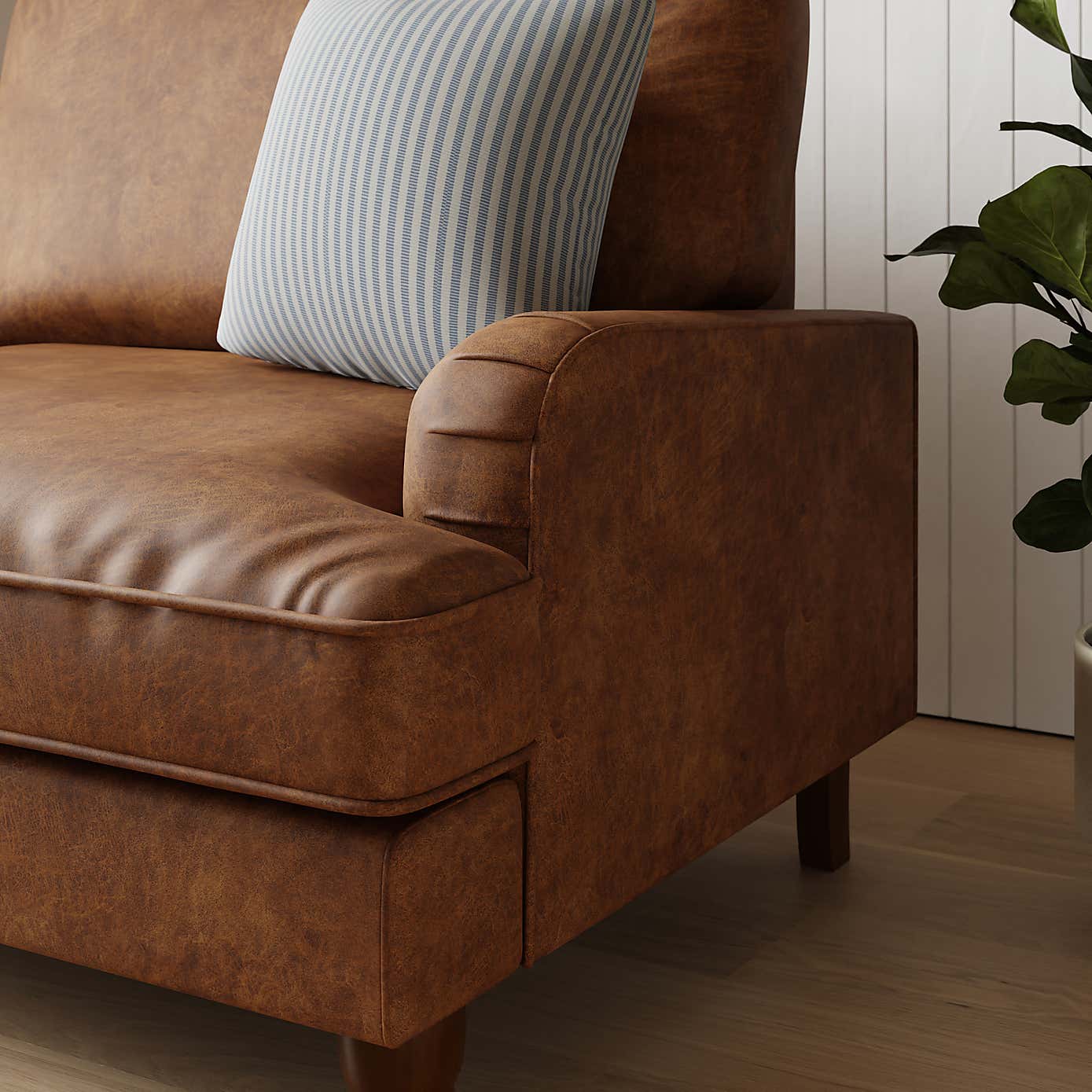 Beatrice Snuggle Sofa, Relaxed Faux Leather