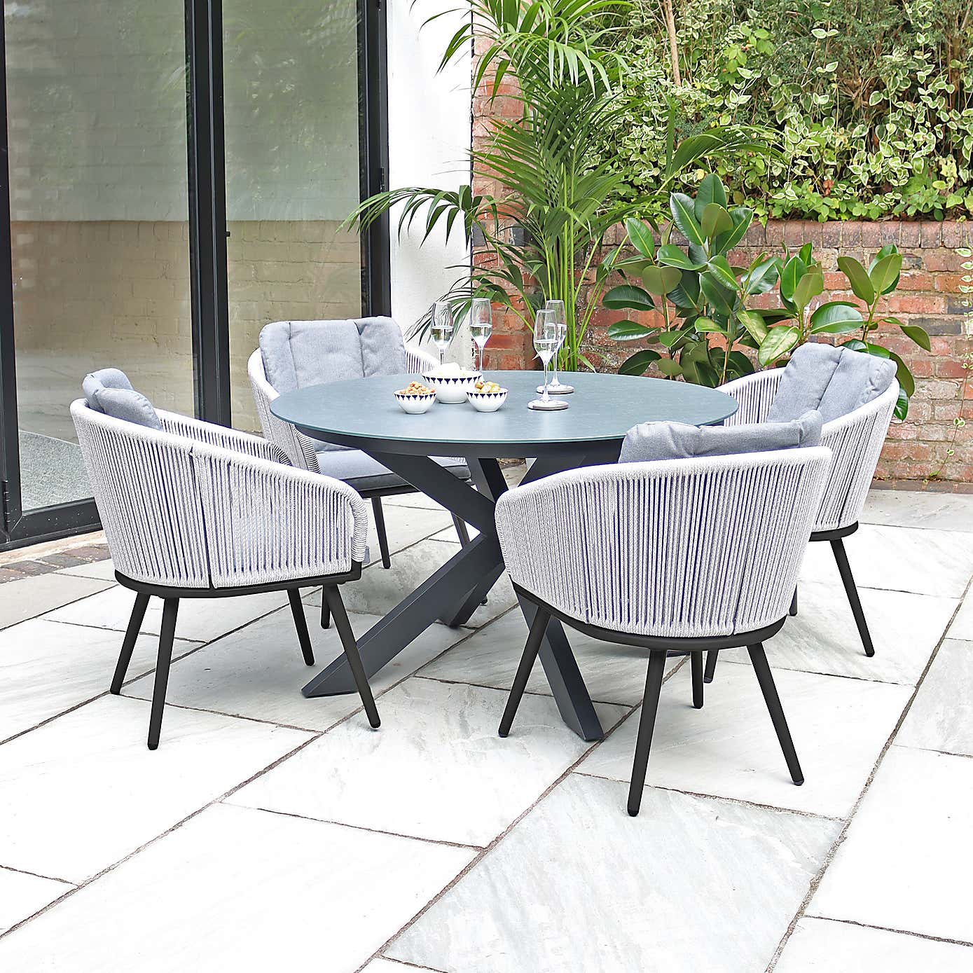 A.Mir Aspen Ceramic Top Outdoor Dining Table with 4 Chairs