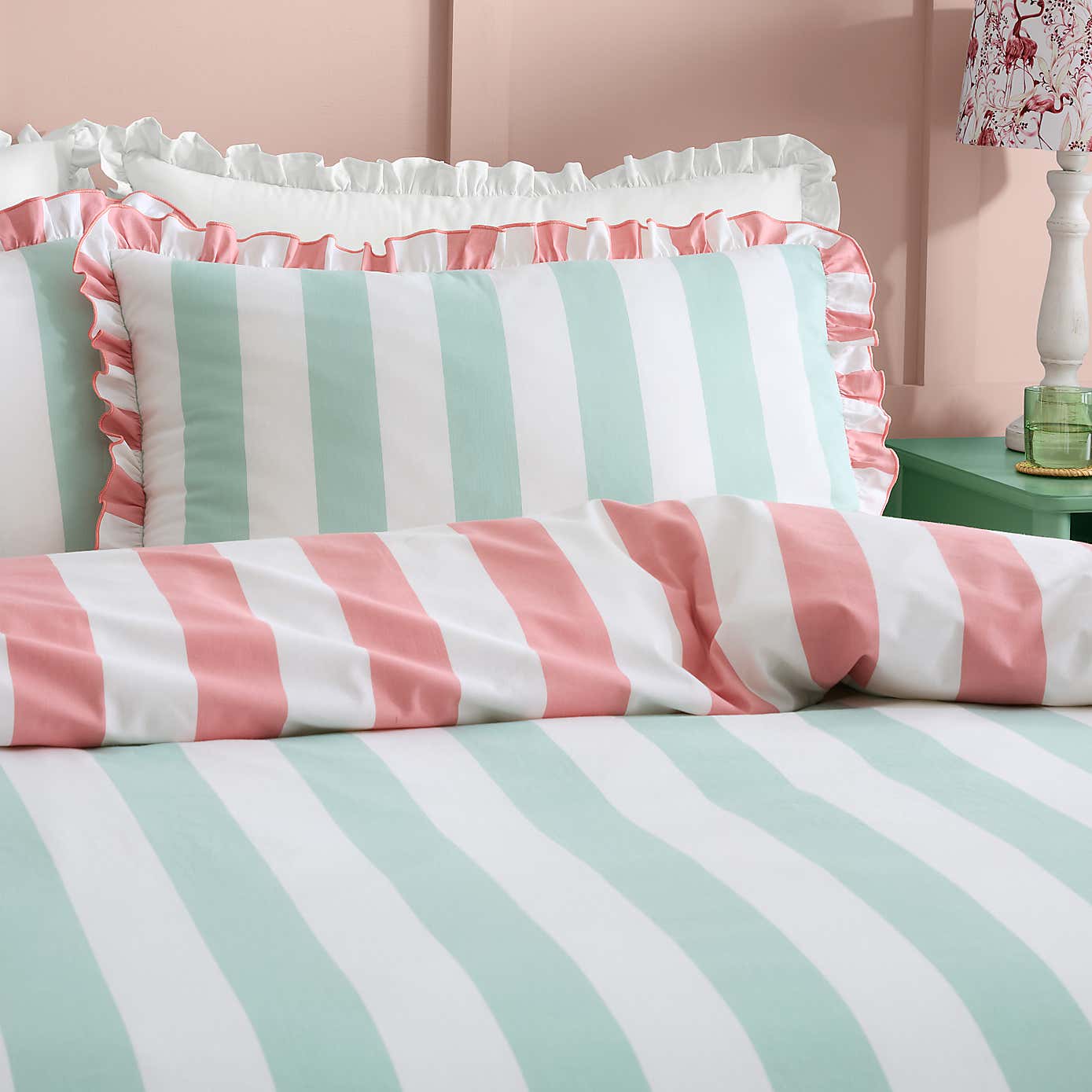 Emmy Frilled Stripe 100% Cotton Duvet Cover and Pillowcase Set