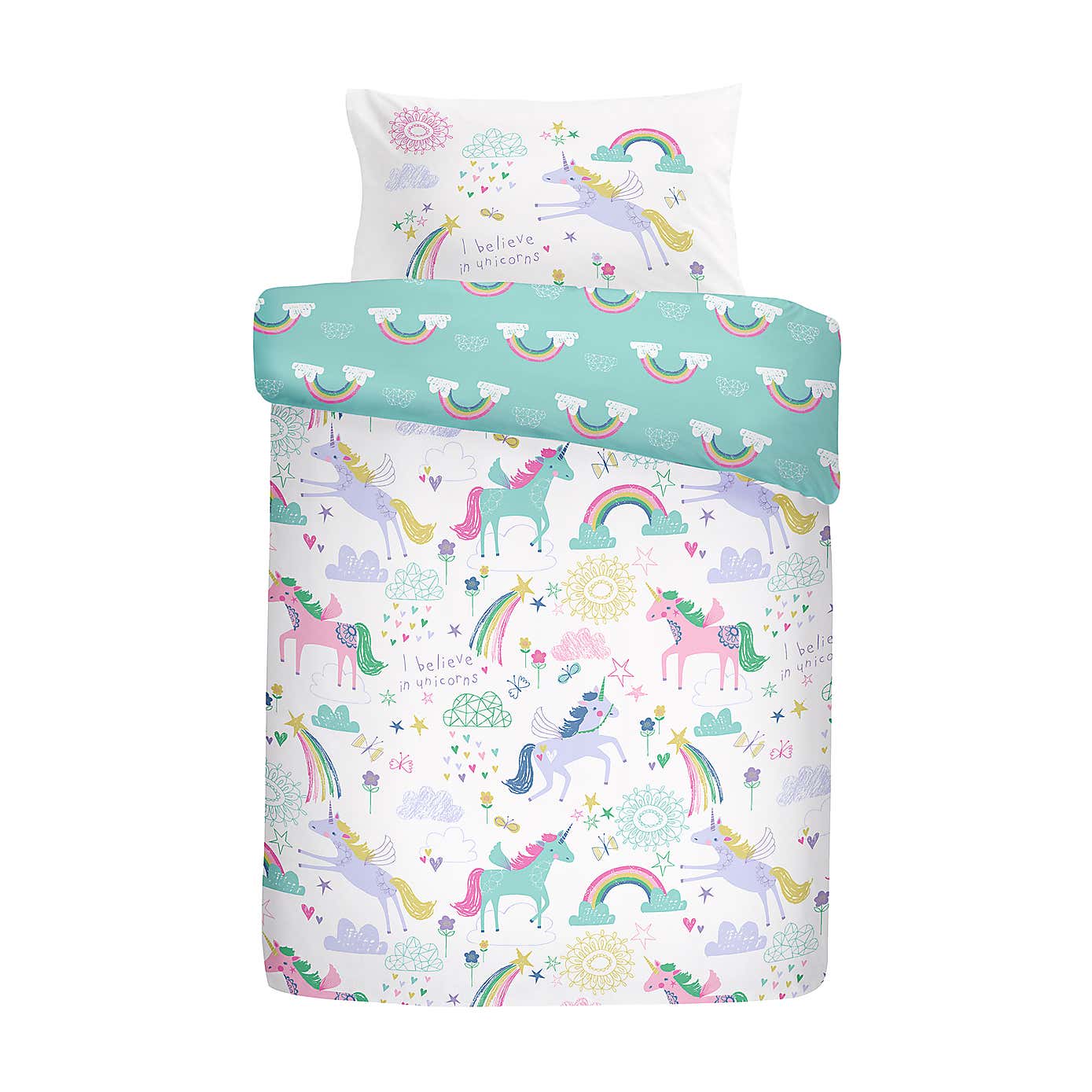 Rainbow Unicorn Multicoloured Duvet Cover & Pillowcase Set
