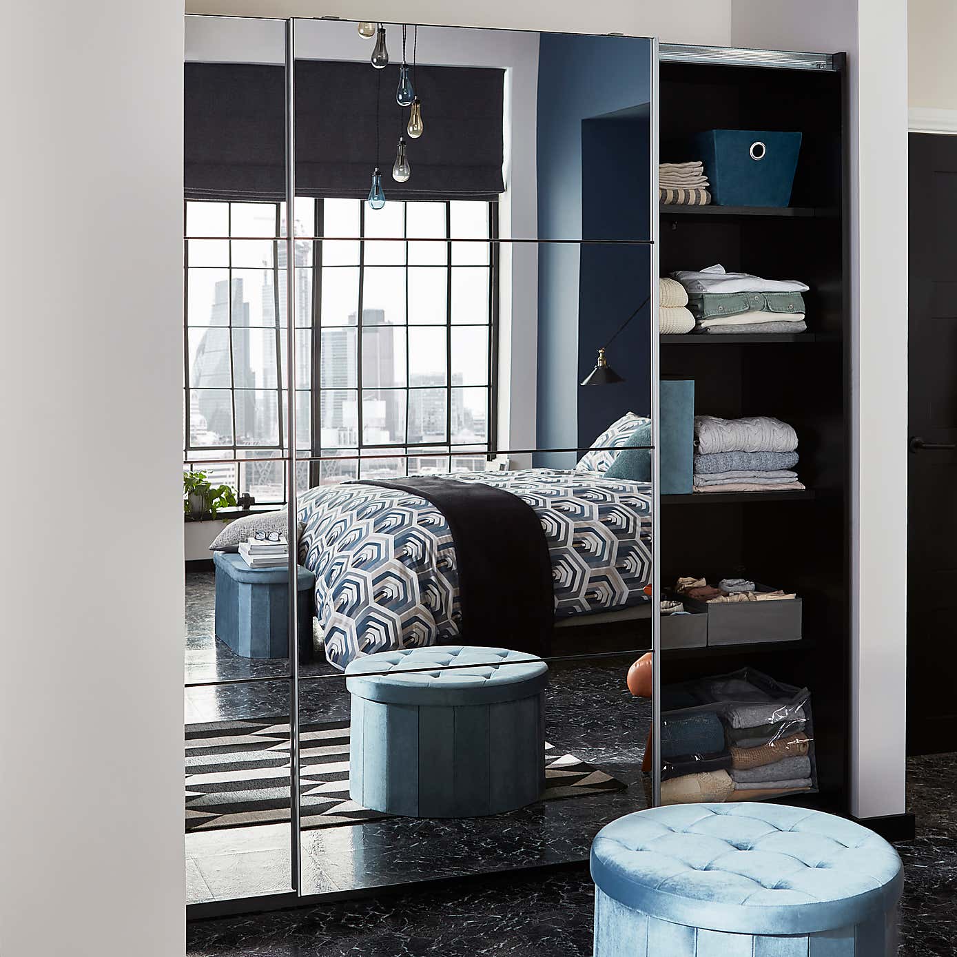 Smart Industrial Large Round Footstool Pacific Velvet