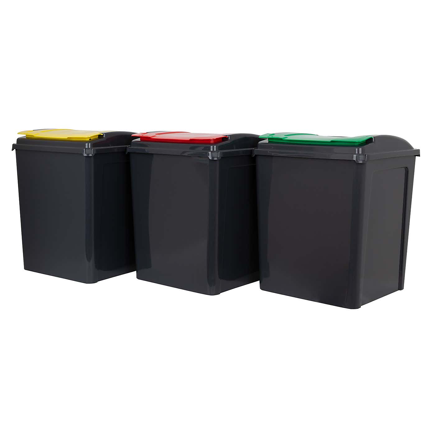 Wham 50L Set of 3 Recycling Bins with Red, Green, & Yellow Lids