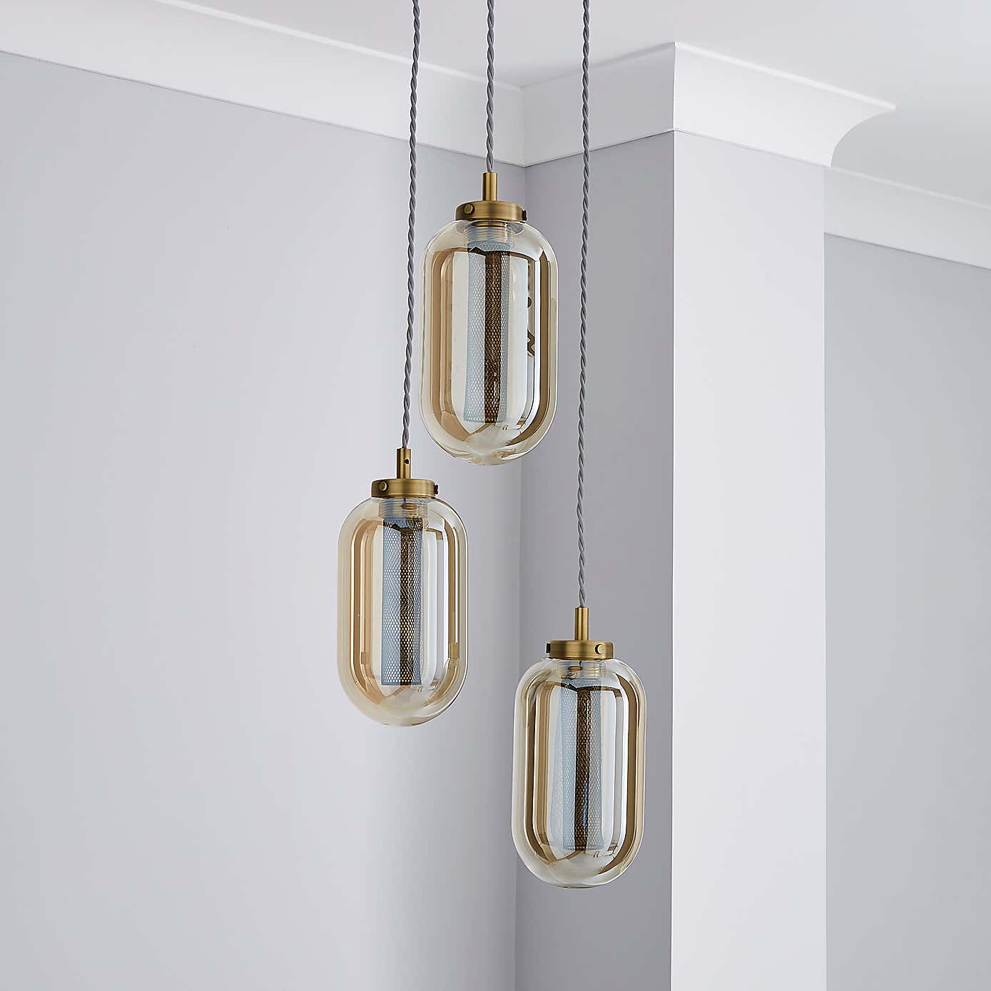 Safi Mesh Detail 3 Cluster Ceiling Fitting Antique Gold