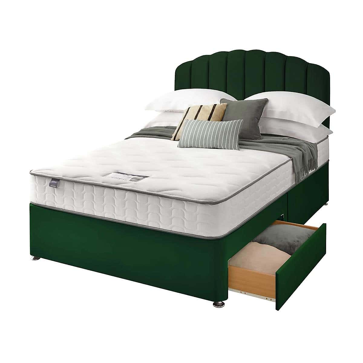 Silentnight 2 Drawer Divan Bed With Velvet Merlin Headboard