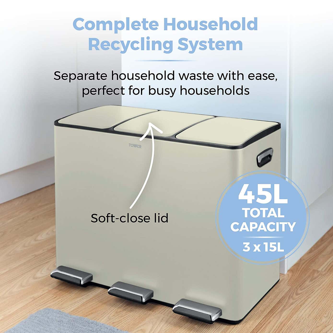 Tower 45L Recycling Pedal Bin