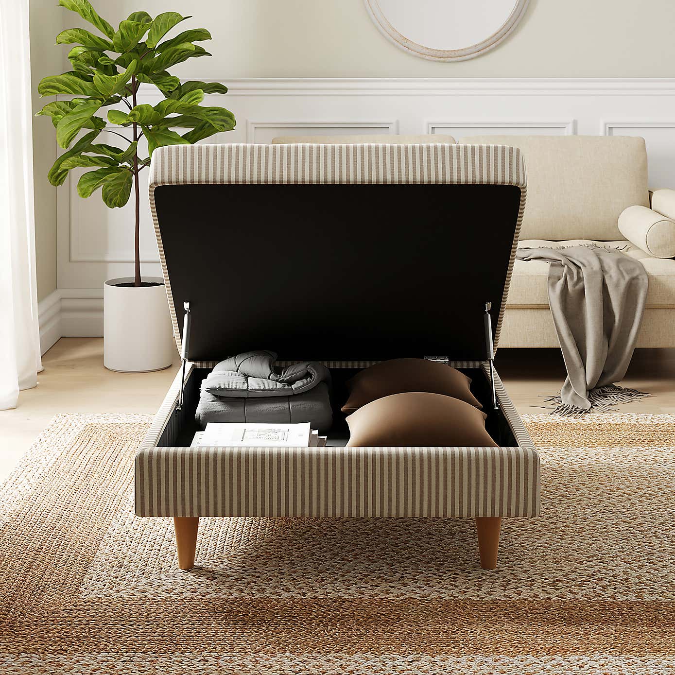 Zoe Square Storage Footstool, Pinstripe