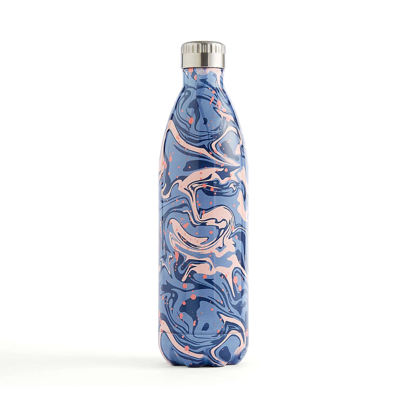 1L Water Flask, Navy and Pink Marble