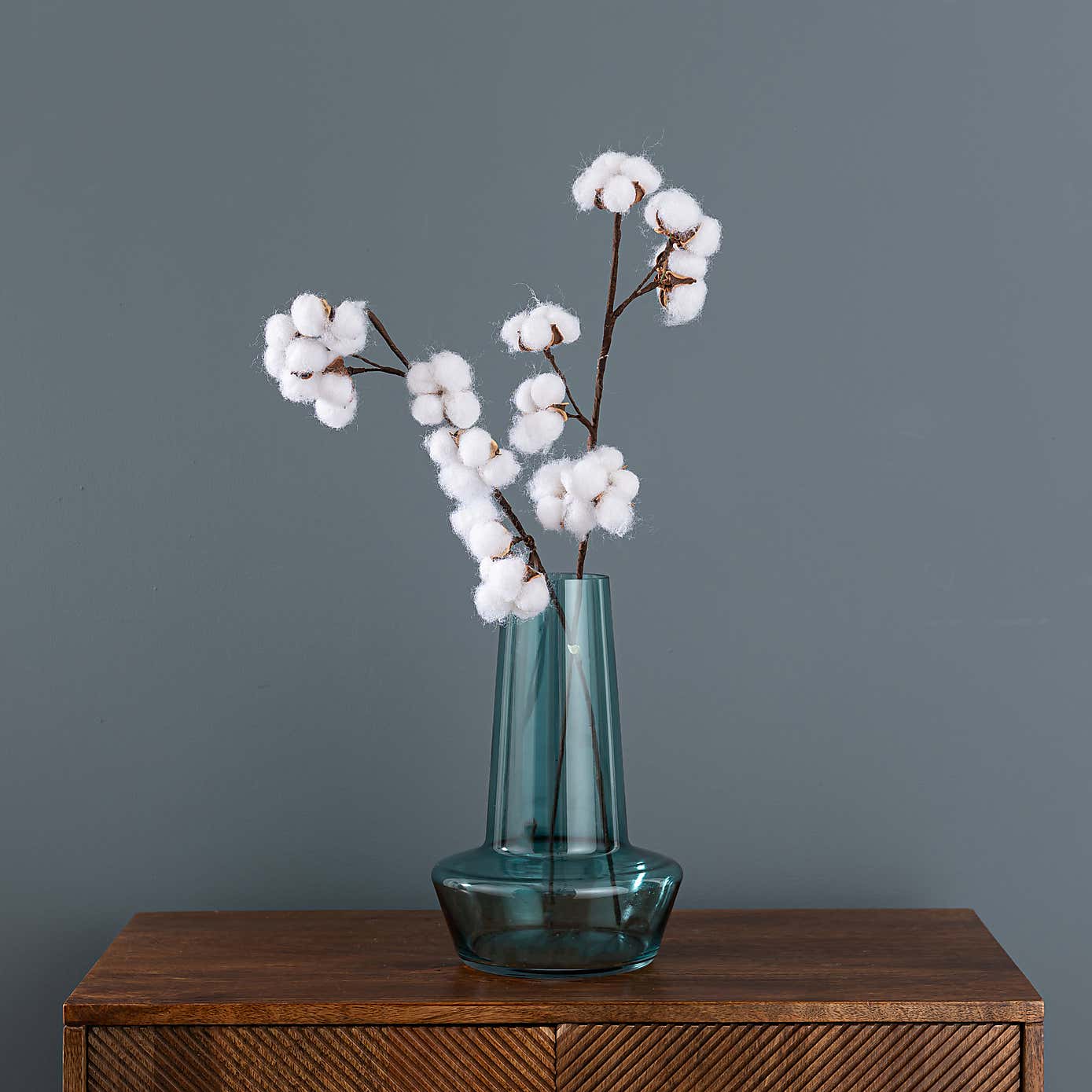 Set of 2 Artificial Cotton Ball Stems