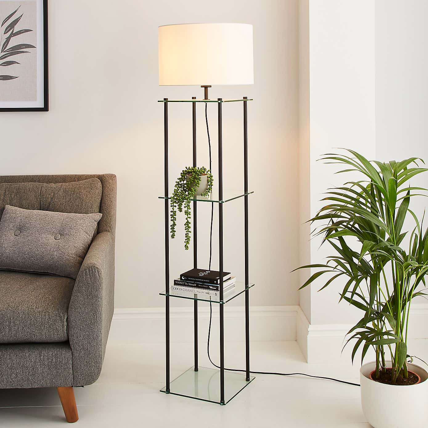 Wendell Glass Shelved Floor Lamp