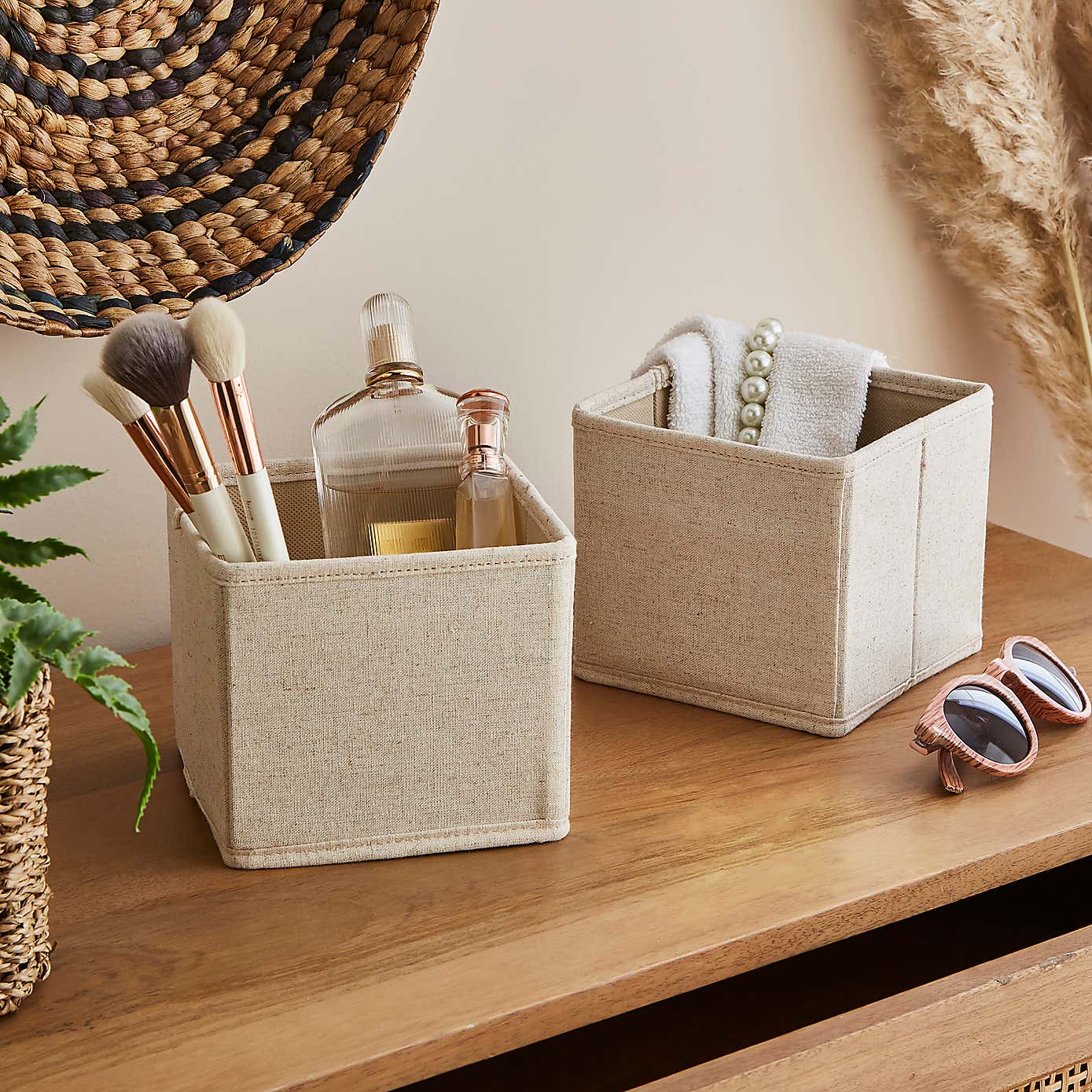 The Edited Life Set of 2 Small Square Linen Drawer Organisers