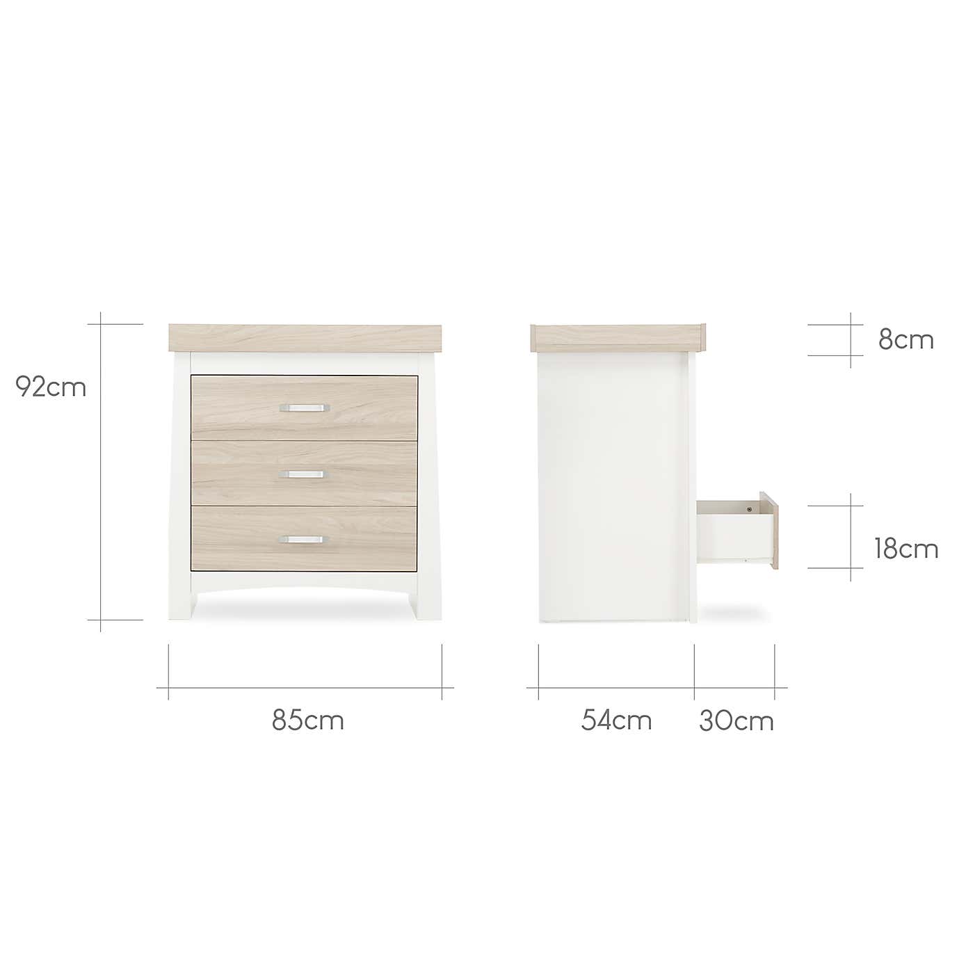 CuddleCo Ada 3 Drawer Chest & Changing Unit, White Ash