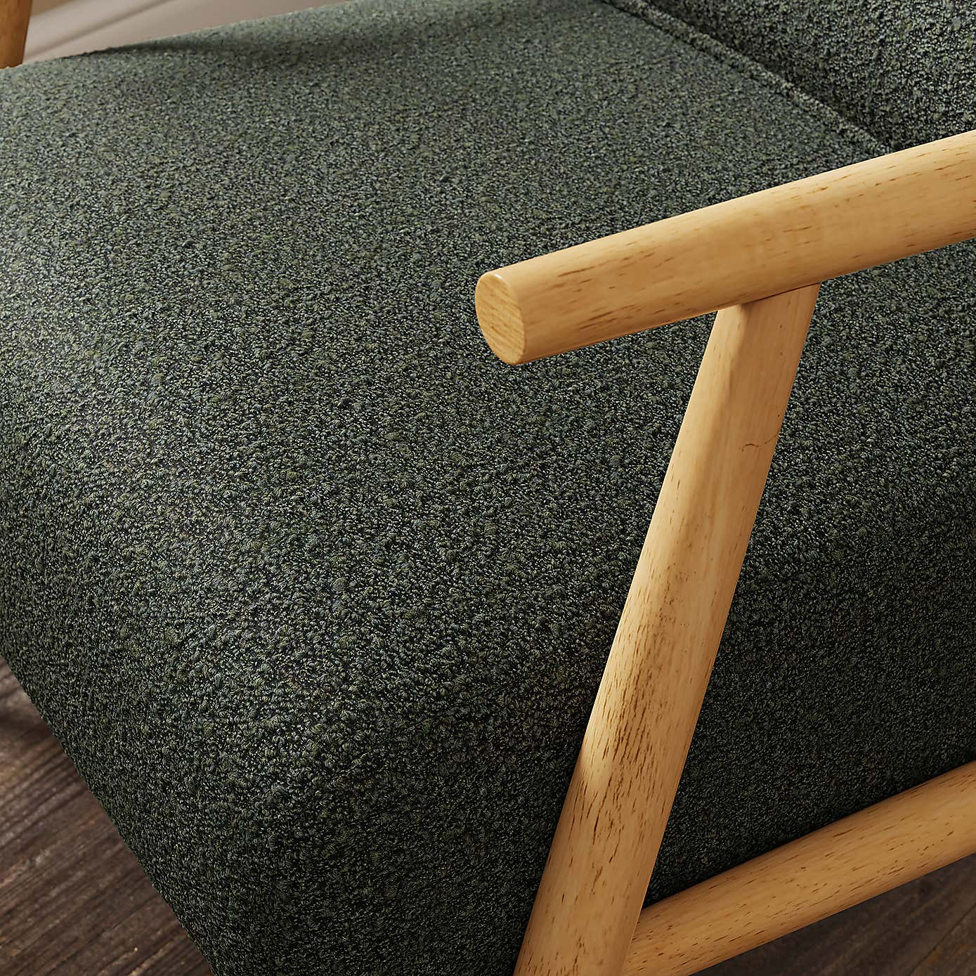 Alpine Spindle Boucle Wooden Arm Accent Chair