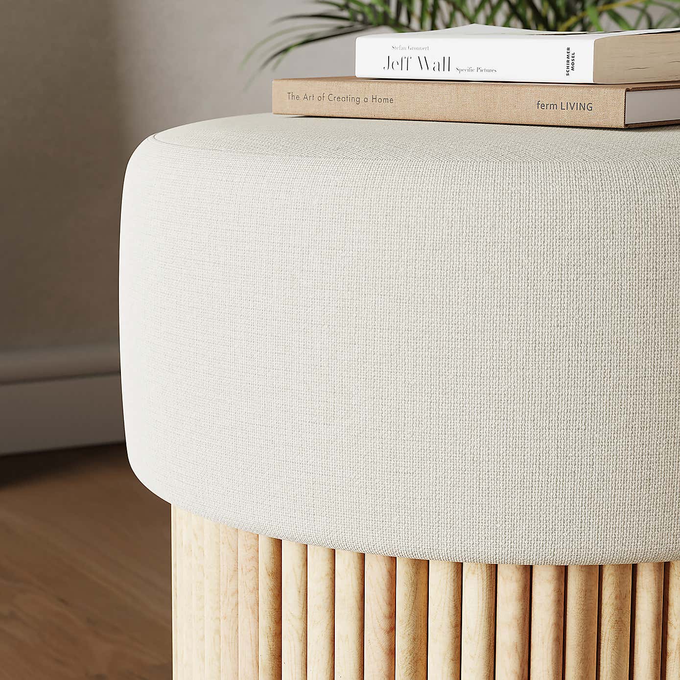 Fluted Wooden Storage Footstool