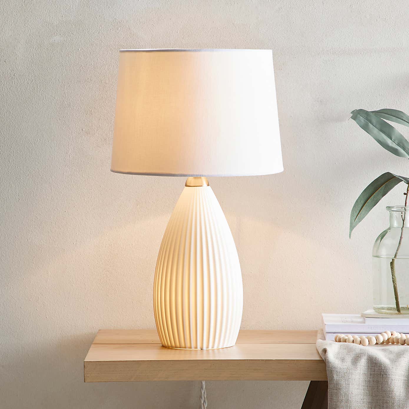 Dorma Dual Lit Ribbed Porcelain Table Lamp