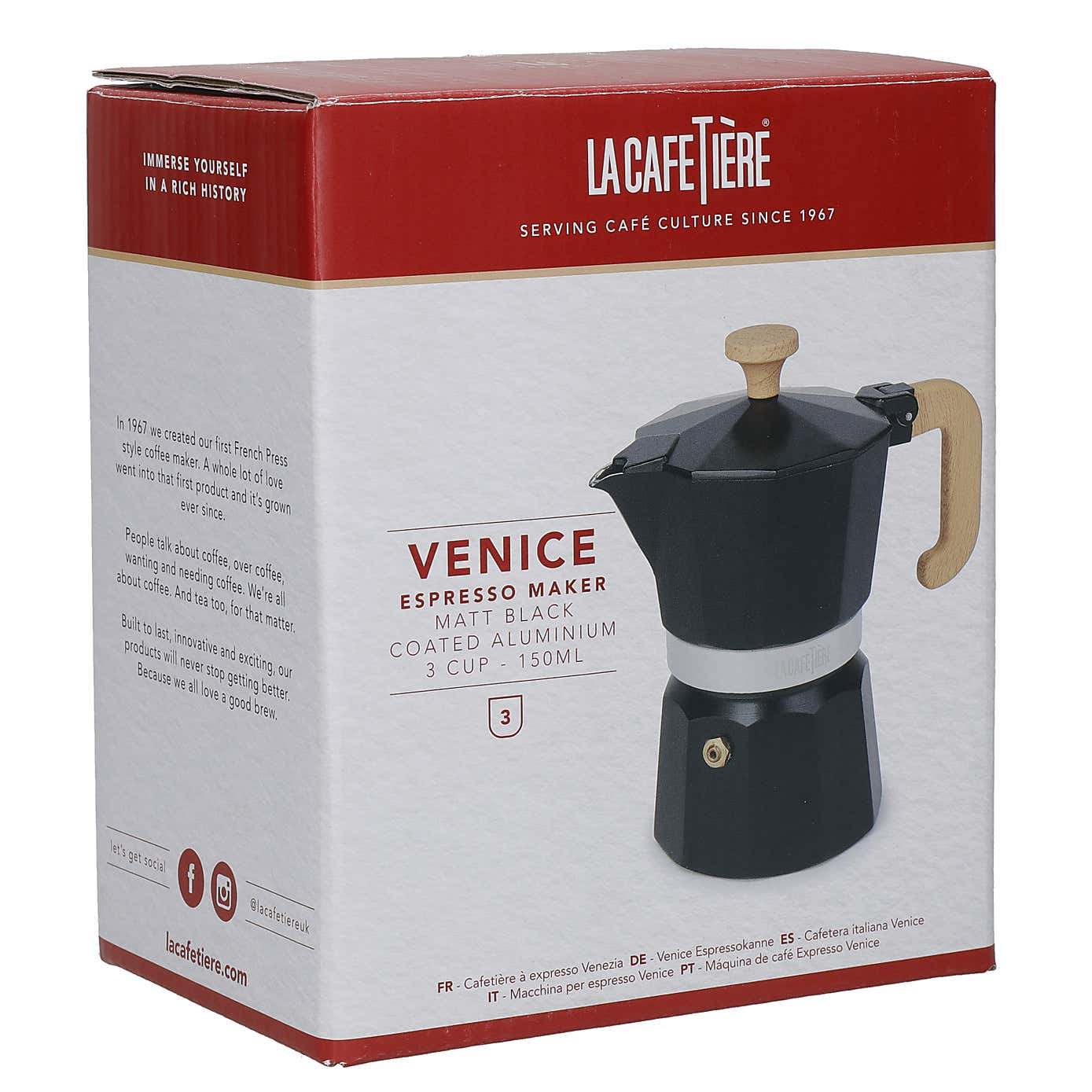 La Cafetiere Venice Alum 3 Cup Black Espresso Cafetiere