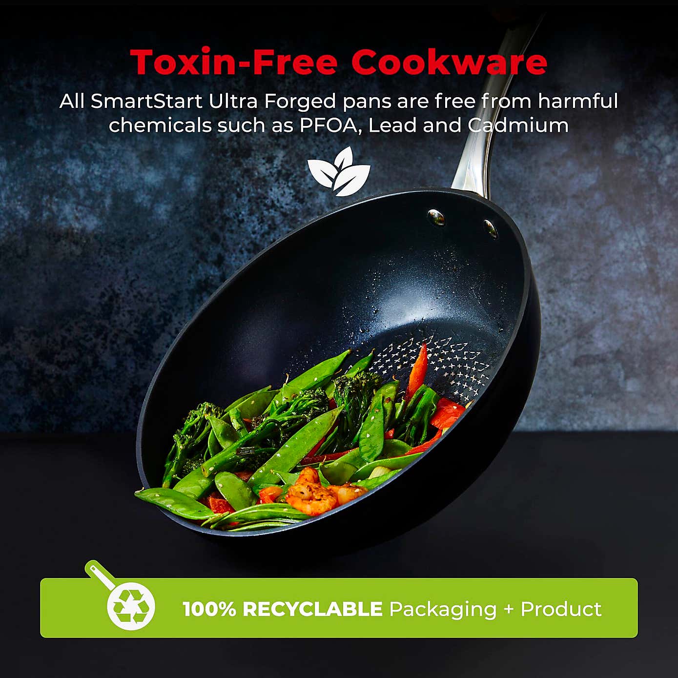 Tower Smart Start Non-Stick Ultra Forged Aluminium Wok, 28cm