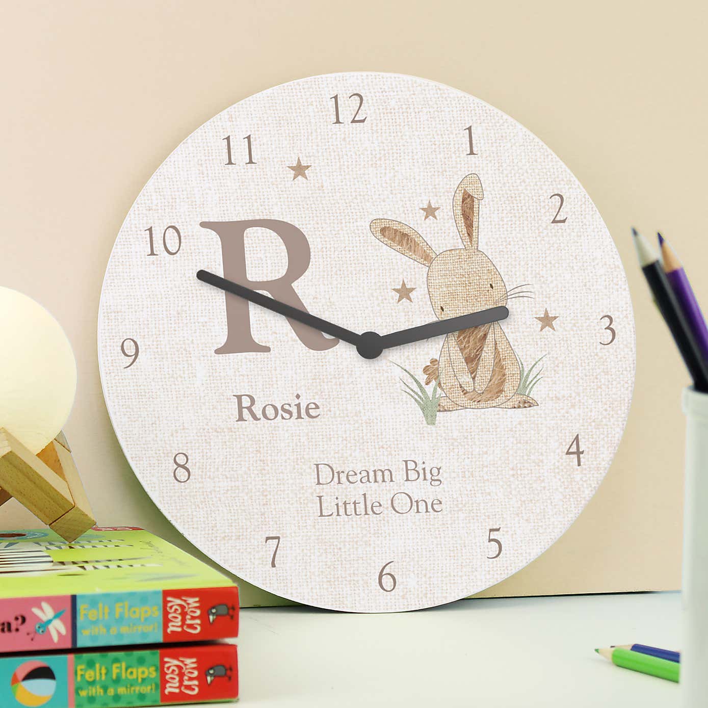 Personalised Hessian Giraffe Shabby Chic Large Wooden Clock