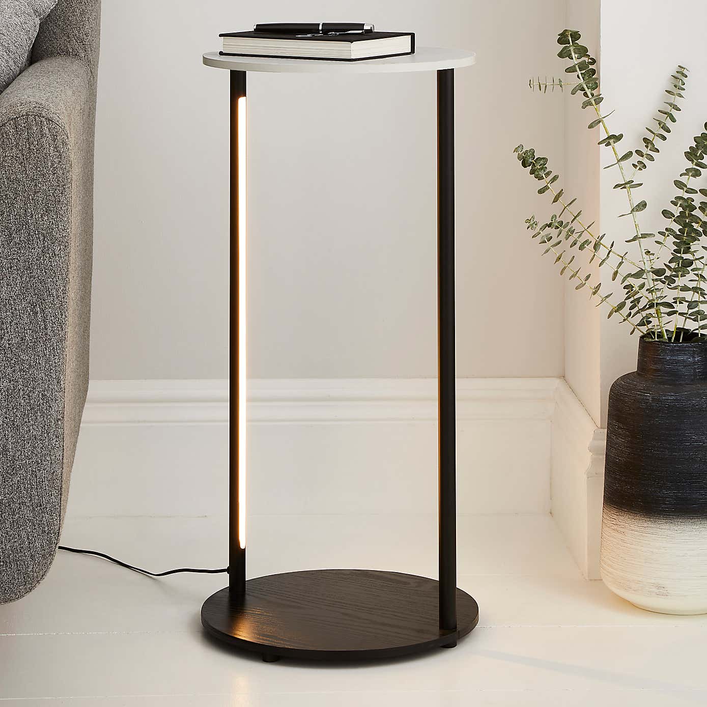 Aiko Side Table with 1 LED Light Black and Faux Marble