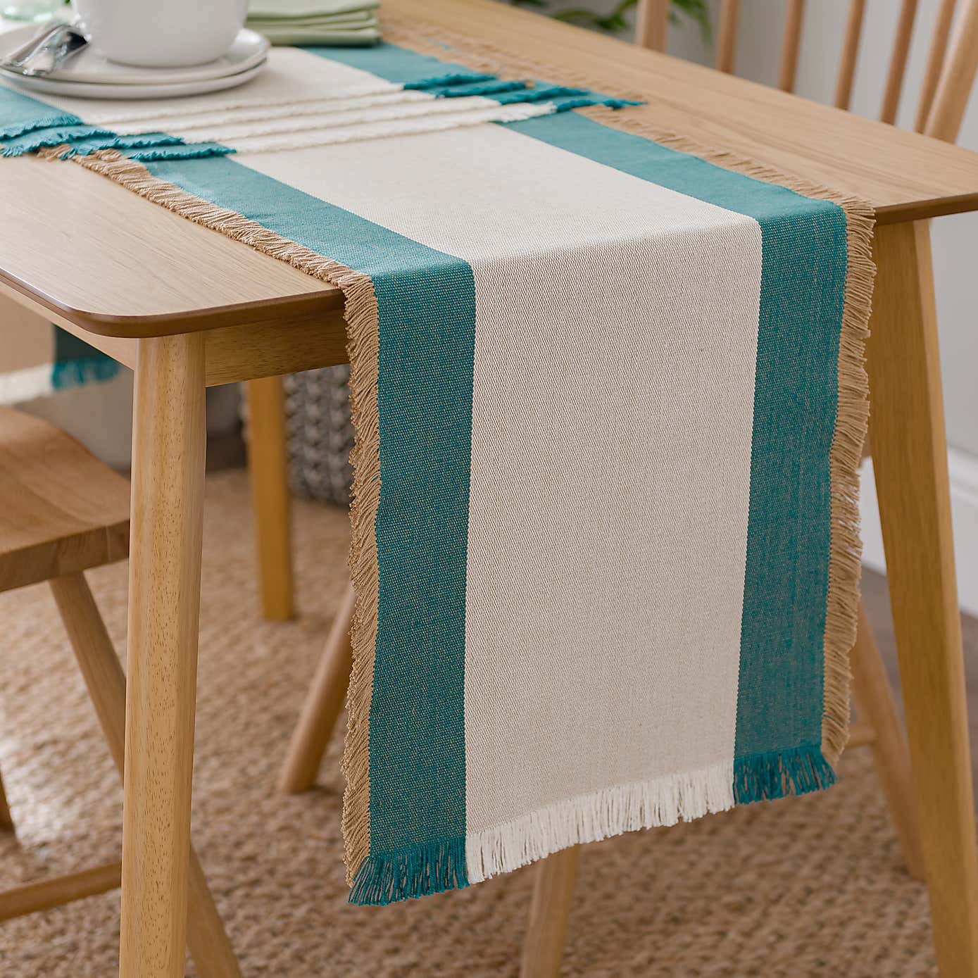 Rib Stripe Border Cotton Table Runner