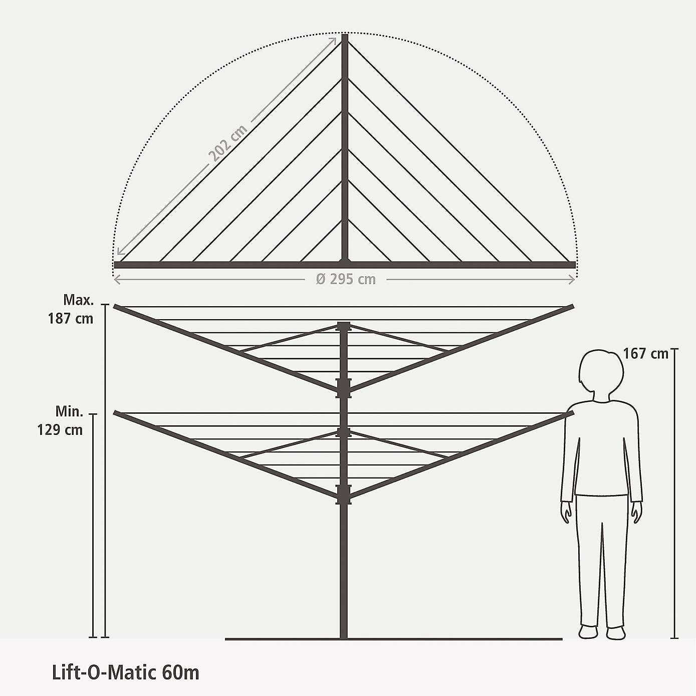 Brabantia 60 Metre 4 Arm Rotary Liftomatic Airer