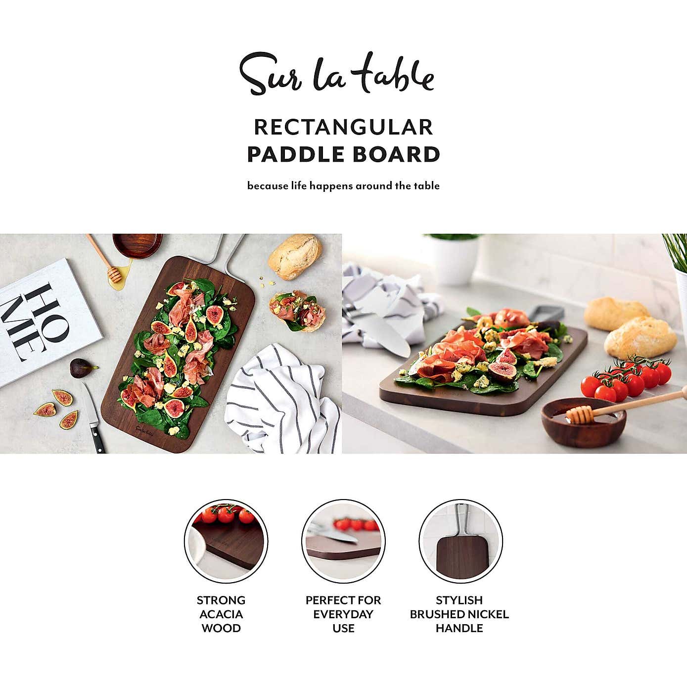 Sur La Table Rectangular Acacia Wood Paddle Board