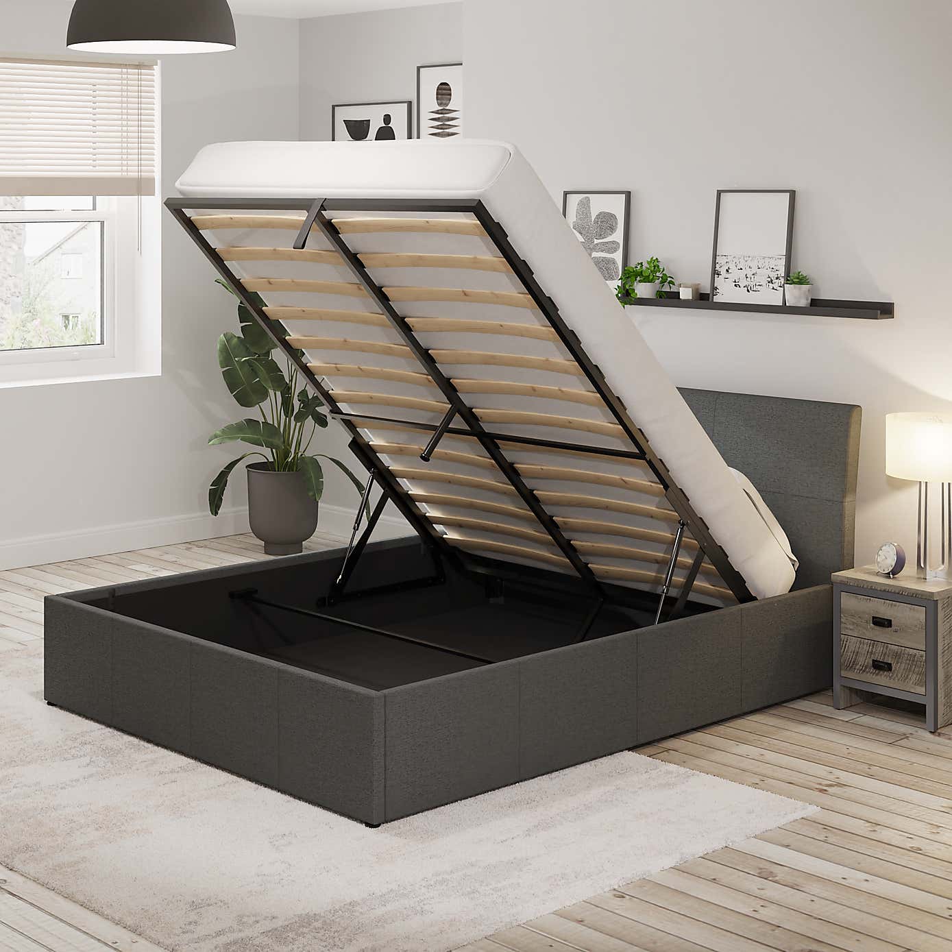 Ascot Grey Upholstered Ottoman Bedstead