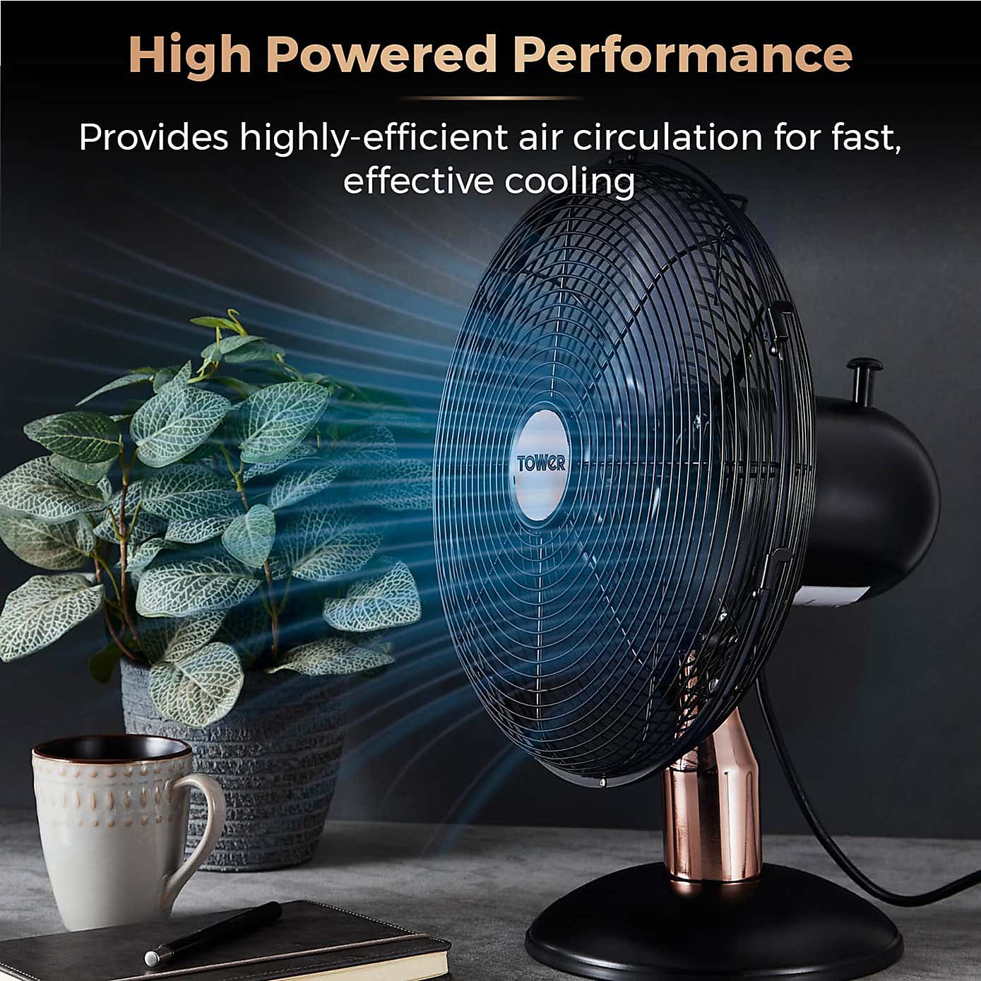 Tower Cavaletto 12" Rose Gold Desk Fan