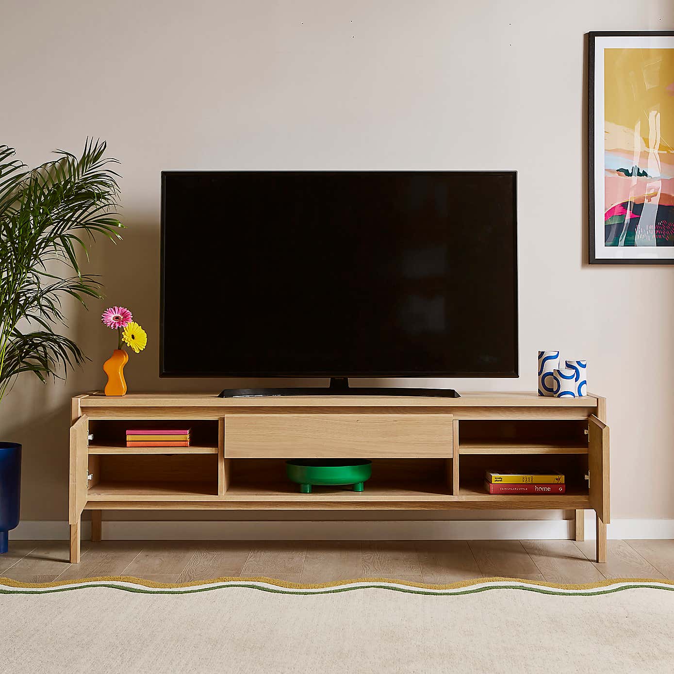 Elements Holmes Extra Wide TV Unit for TVs up to 80", Oak
