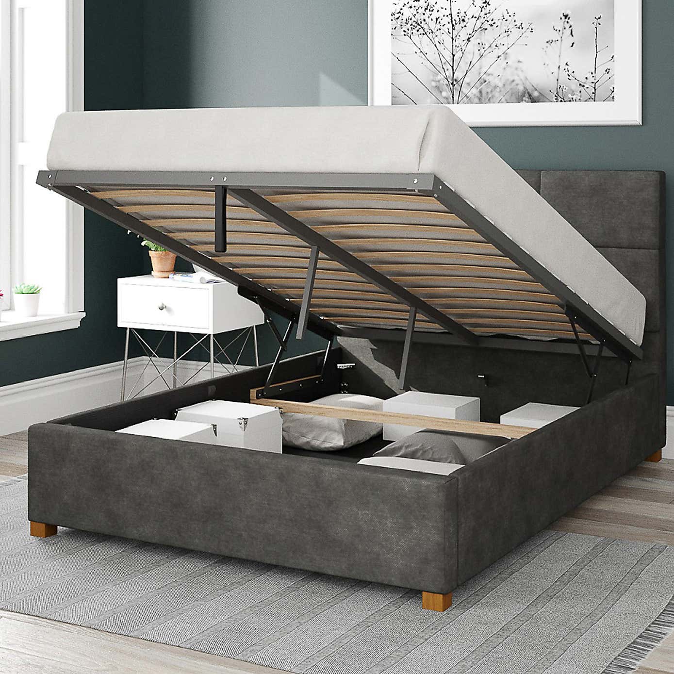Caine Kimyo Linen Ottoman Bed Frame