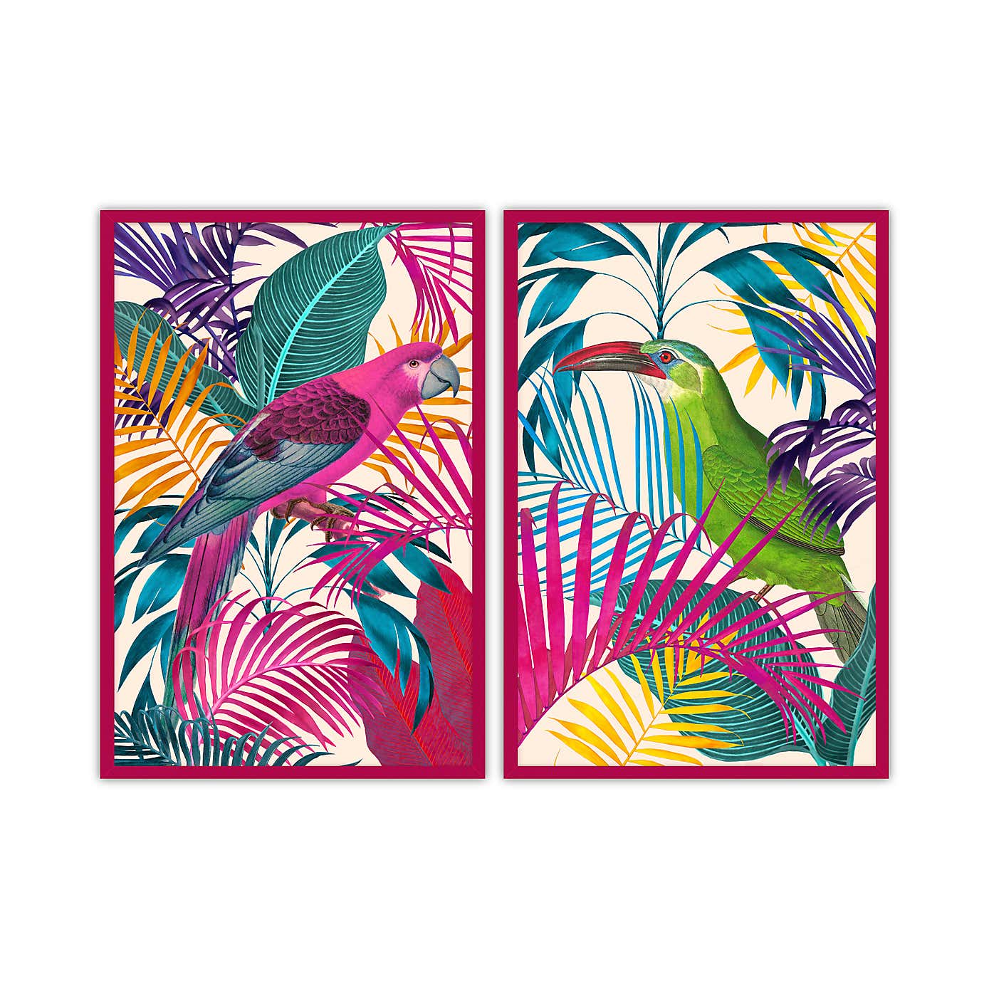 Set of 2 Electric Jungle Birds Framed Prints