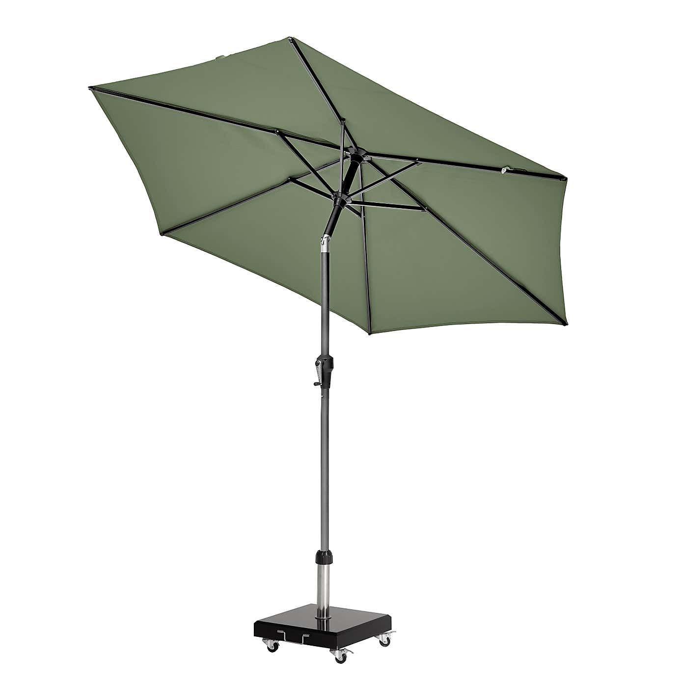 Riva 2.5m Round Parasol with Rome Polished Black Granite Wheeled Parasol Base