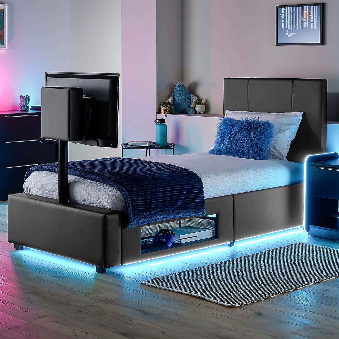 X Rocker Living Ava TV Bed with LED Lights and TV Mount